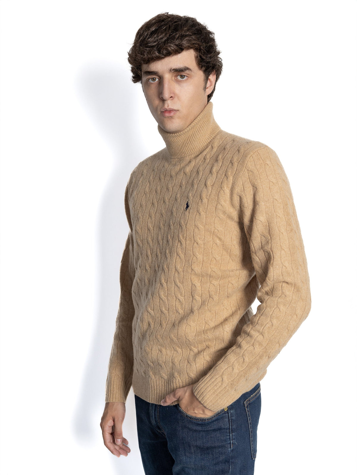 2026 New Arrival Maglia Collo Alto a Trecce Cammello