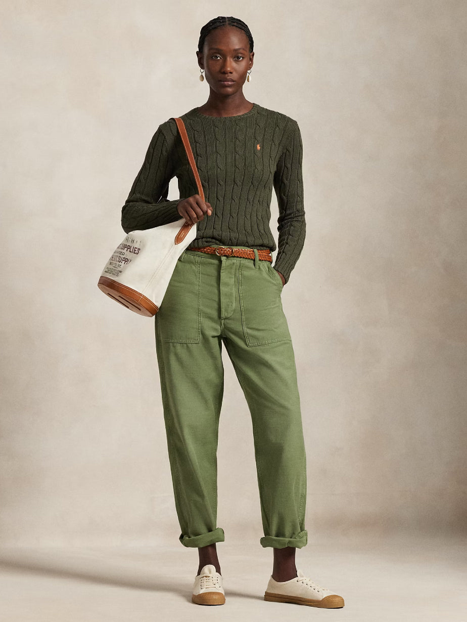 2026 New Arrival Maglia a Trecce in Cotone Verde Oliva