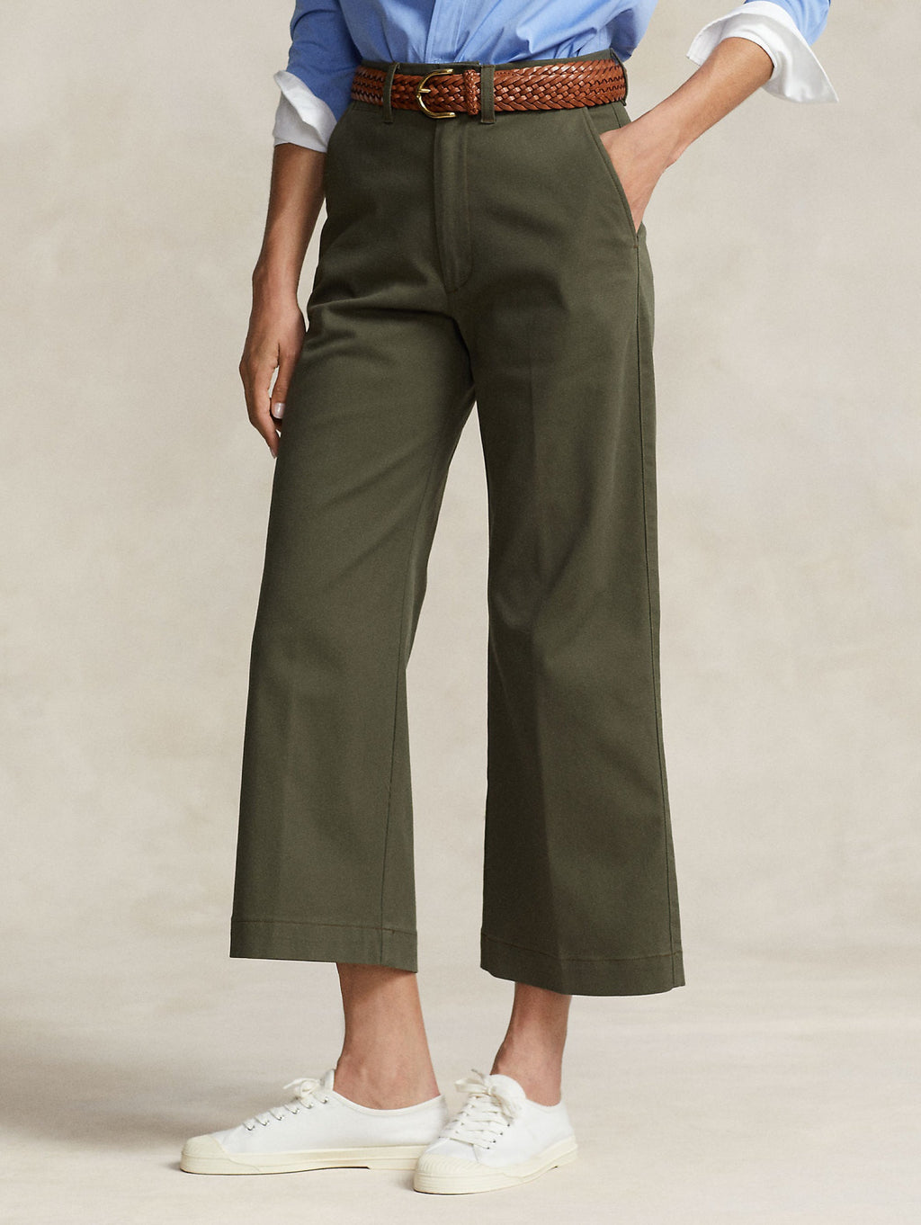 2026 New Arrival Pantaloni in Twill di Cotone Cropped Verde