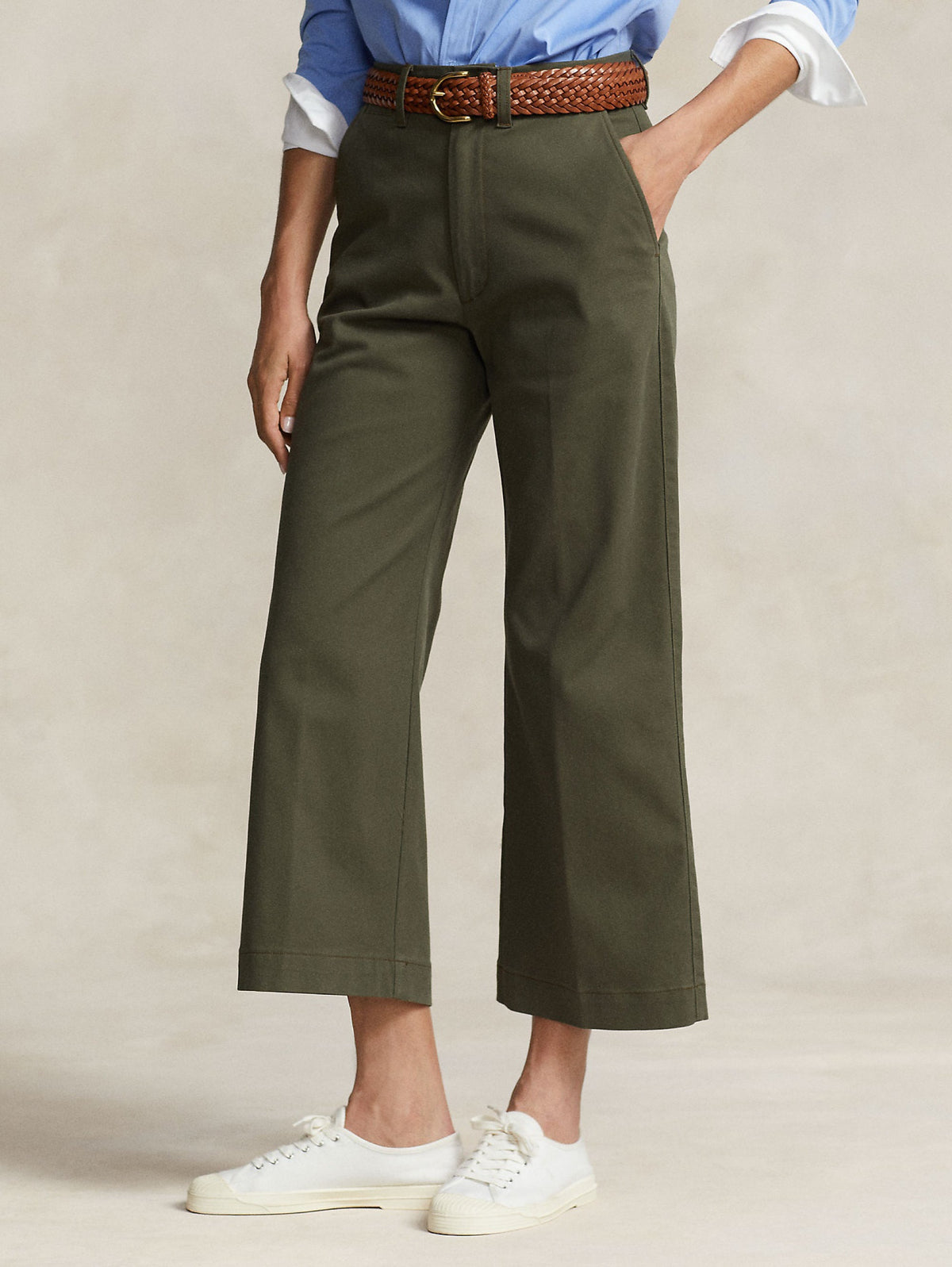 2026 New Arrival Pantaloni in Twill di Cotone Cropped Verde