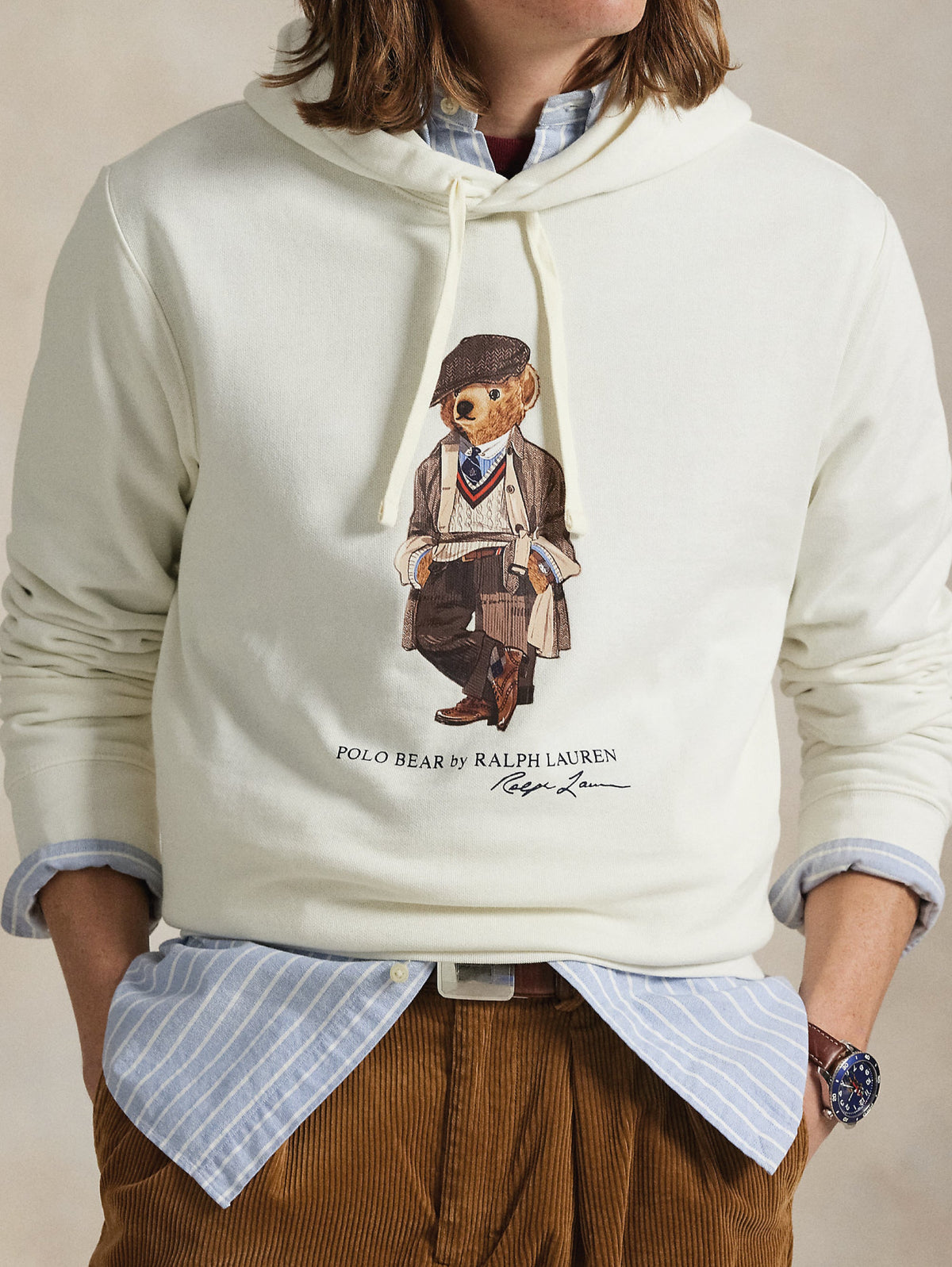 2026 New Arrival Felpa con Cappuccio e Polo Bear Stampato Bianco