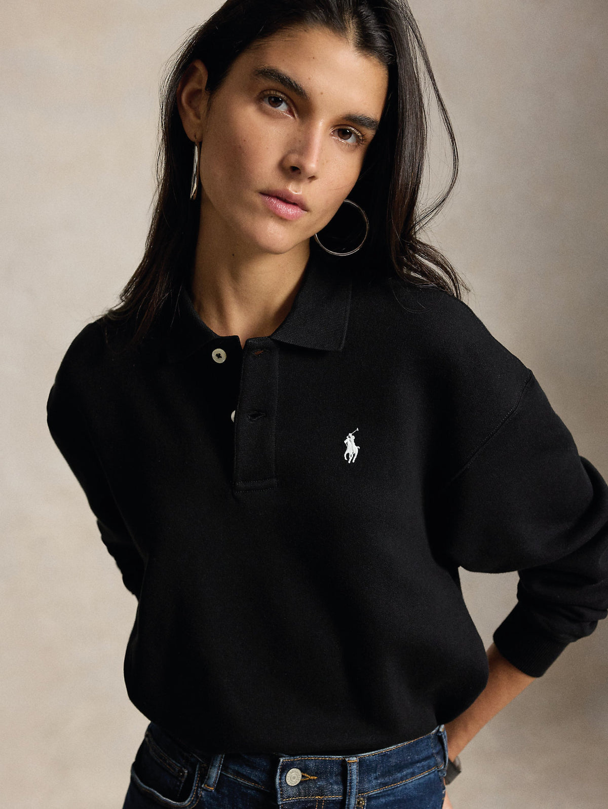 2026 New Arrival Felpa Collo Polo con Bottoni Nera