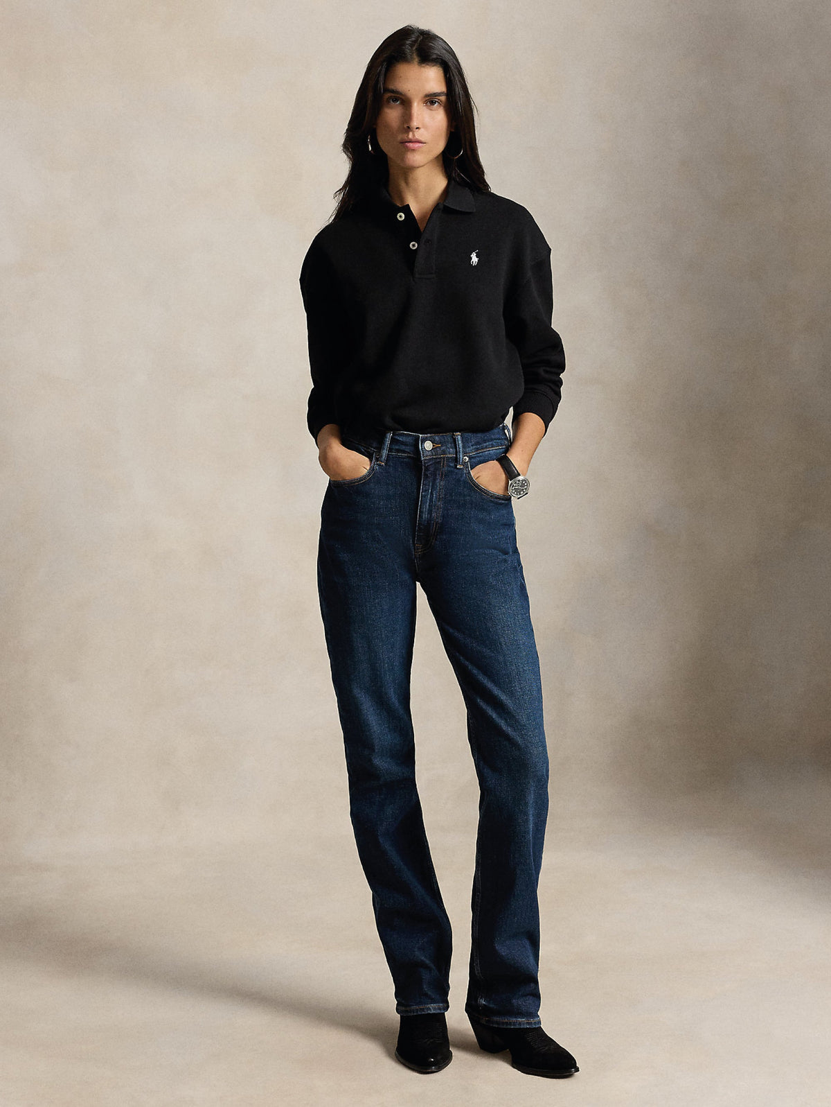 2026 New Arrival Felpa Collo Polo con Bottoni Nera