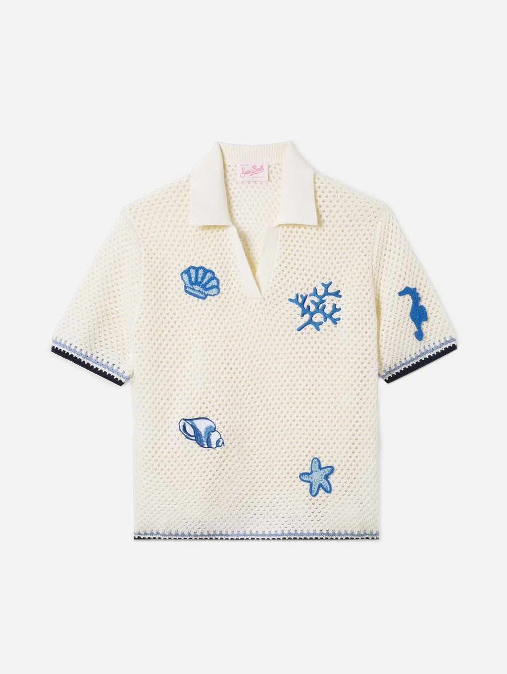 2026 New Arrival Polo in Maglia Traforata con Patch Bianco