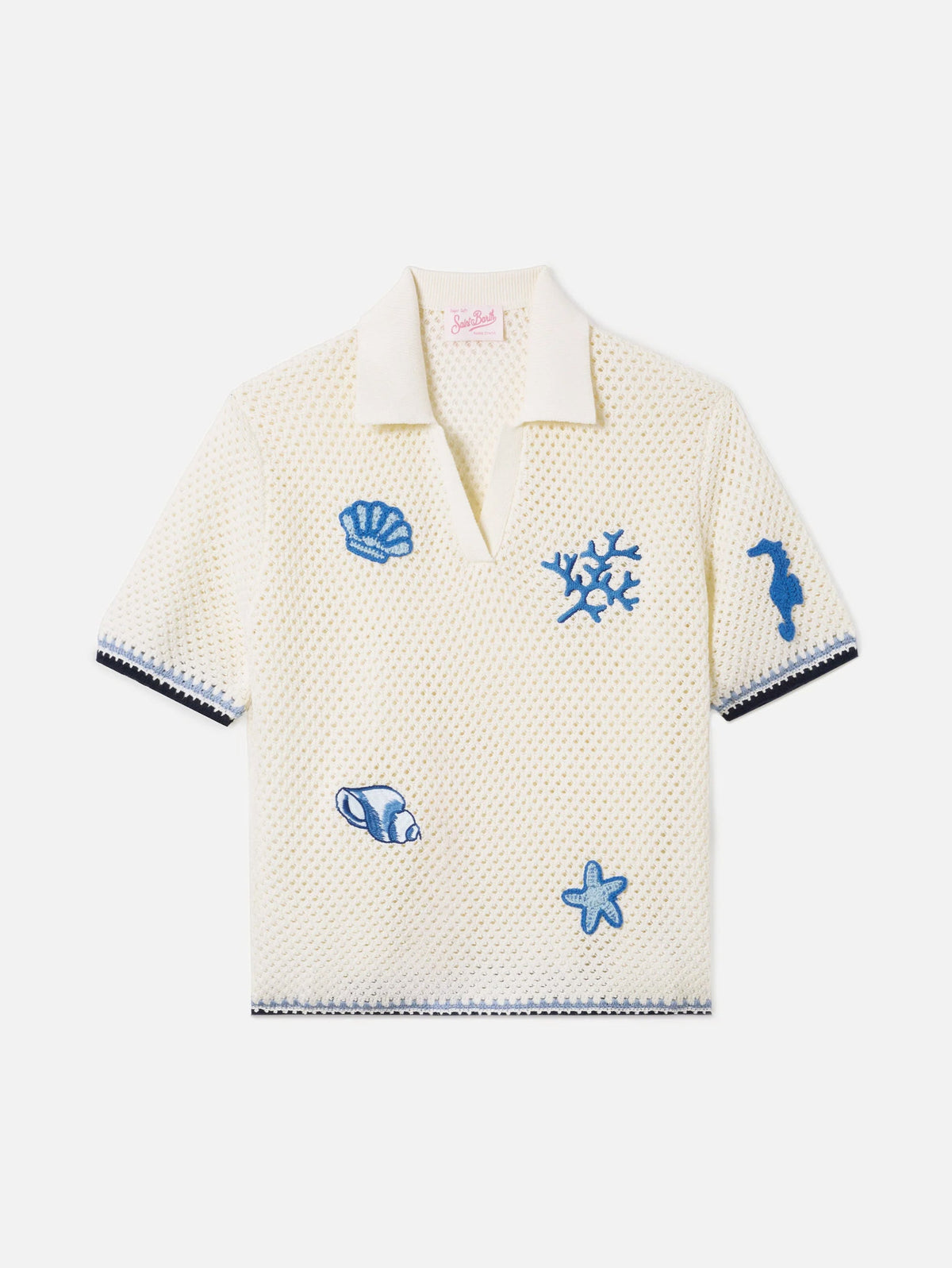 2026 New Arrival Polo in Maglia Traforata con Patch Bianco