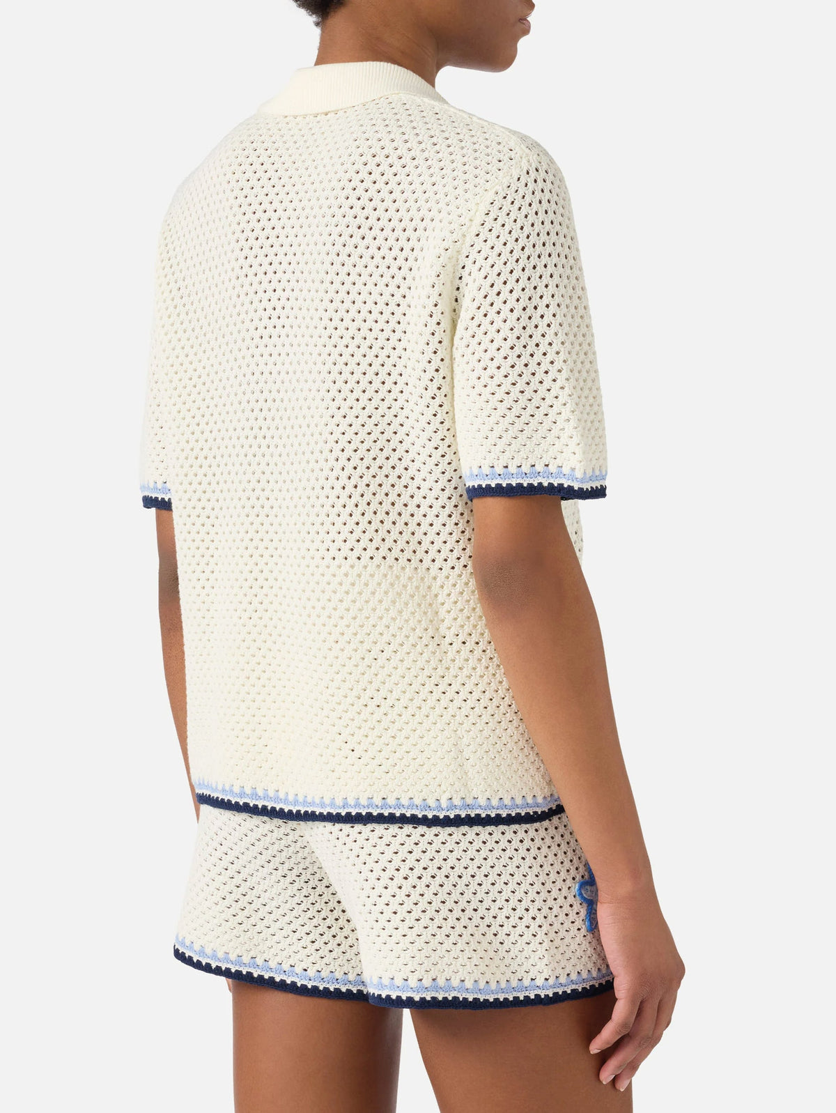 2026 New Arrival Polo in Maglia Traforata con Patch Bianco