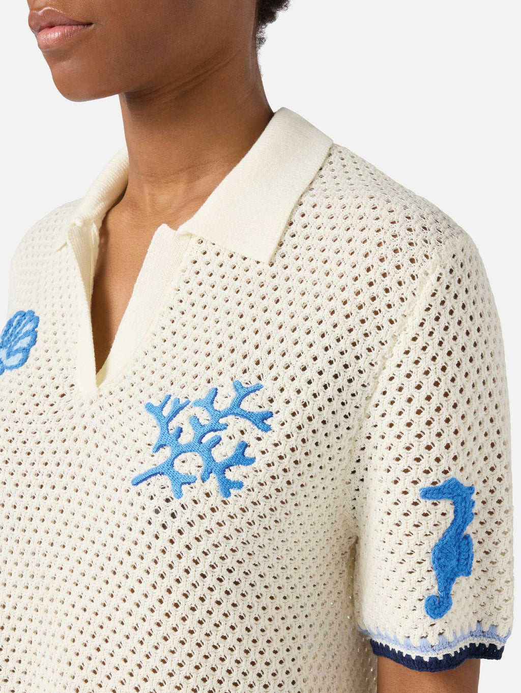 2026 New Arrival Polo in Maglia Traforata con Patch Bianco