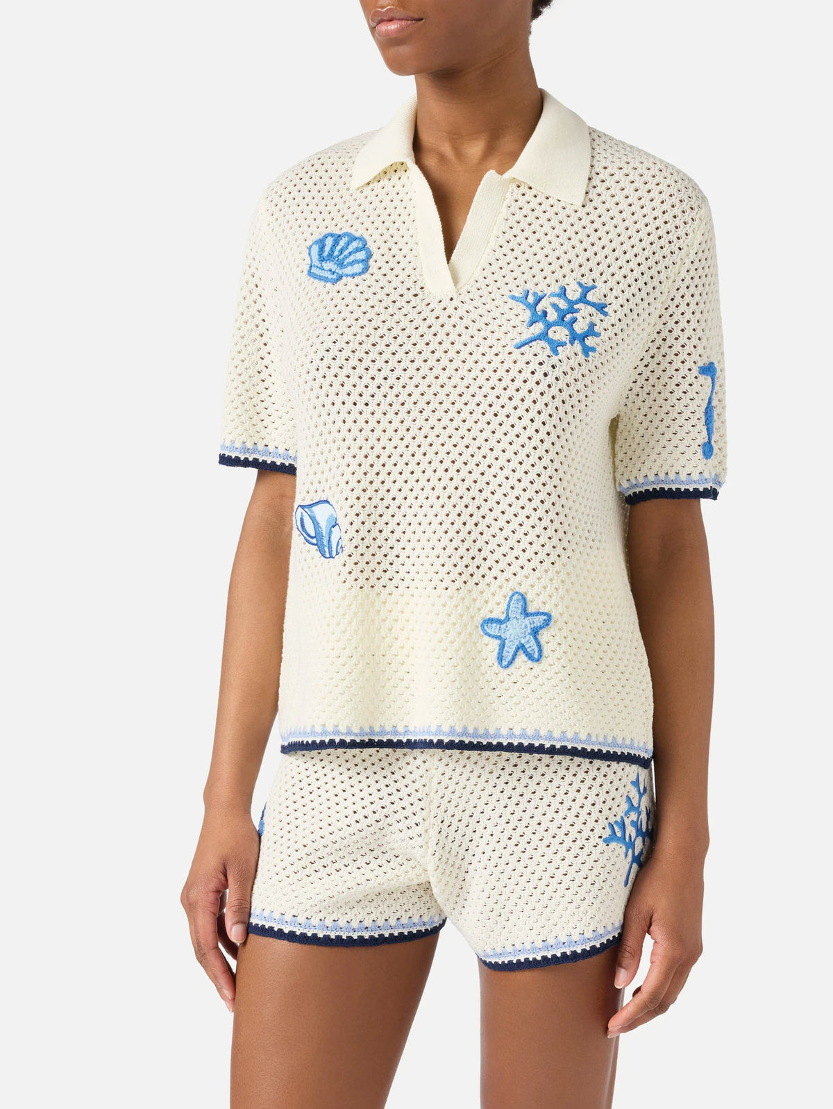 2026 New Arrival Polo in Maglia Traforata con Patch Bianco