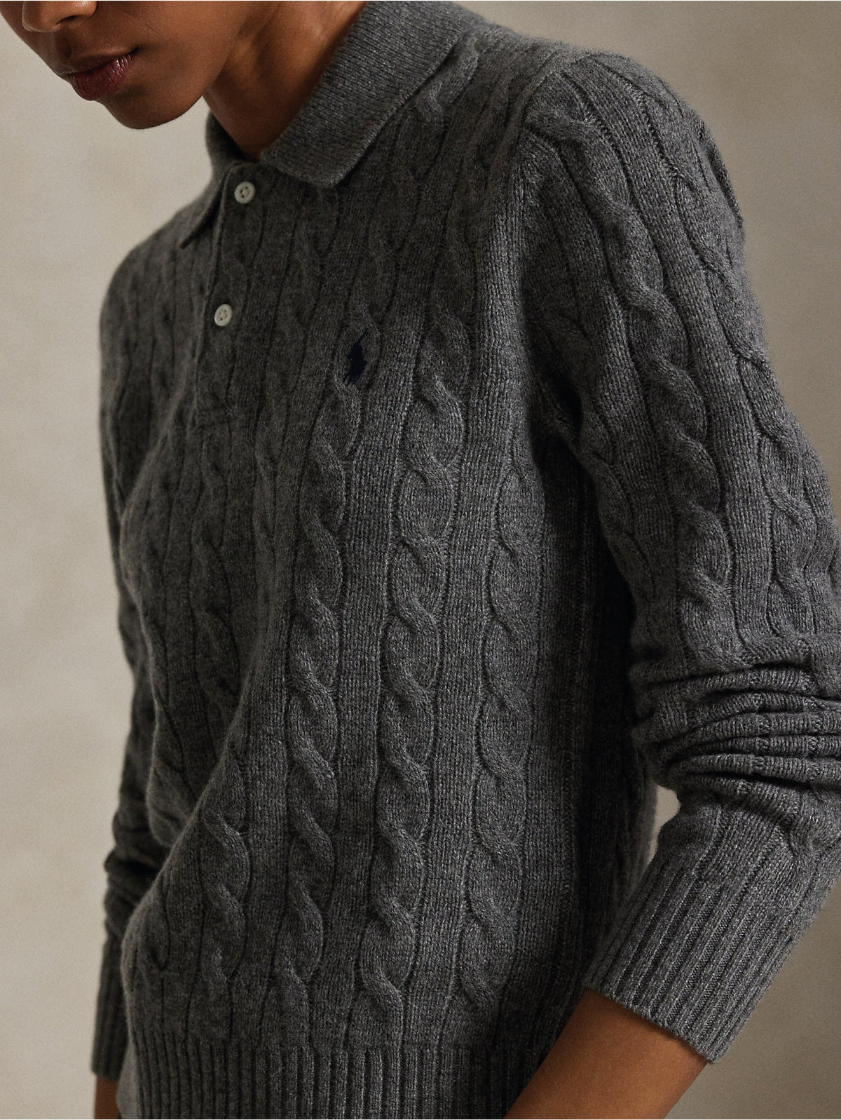 2026 New Arrival Maglia Polo a Trecce in Lana e Cashmere Grigio