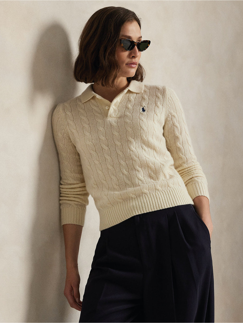 2026 New Arrival Maglia Polo a Trecce in Lana e Cashmere Crema