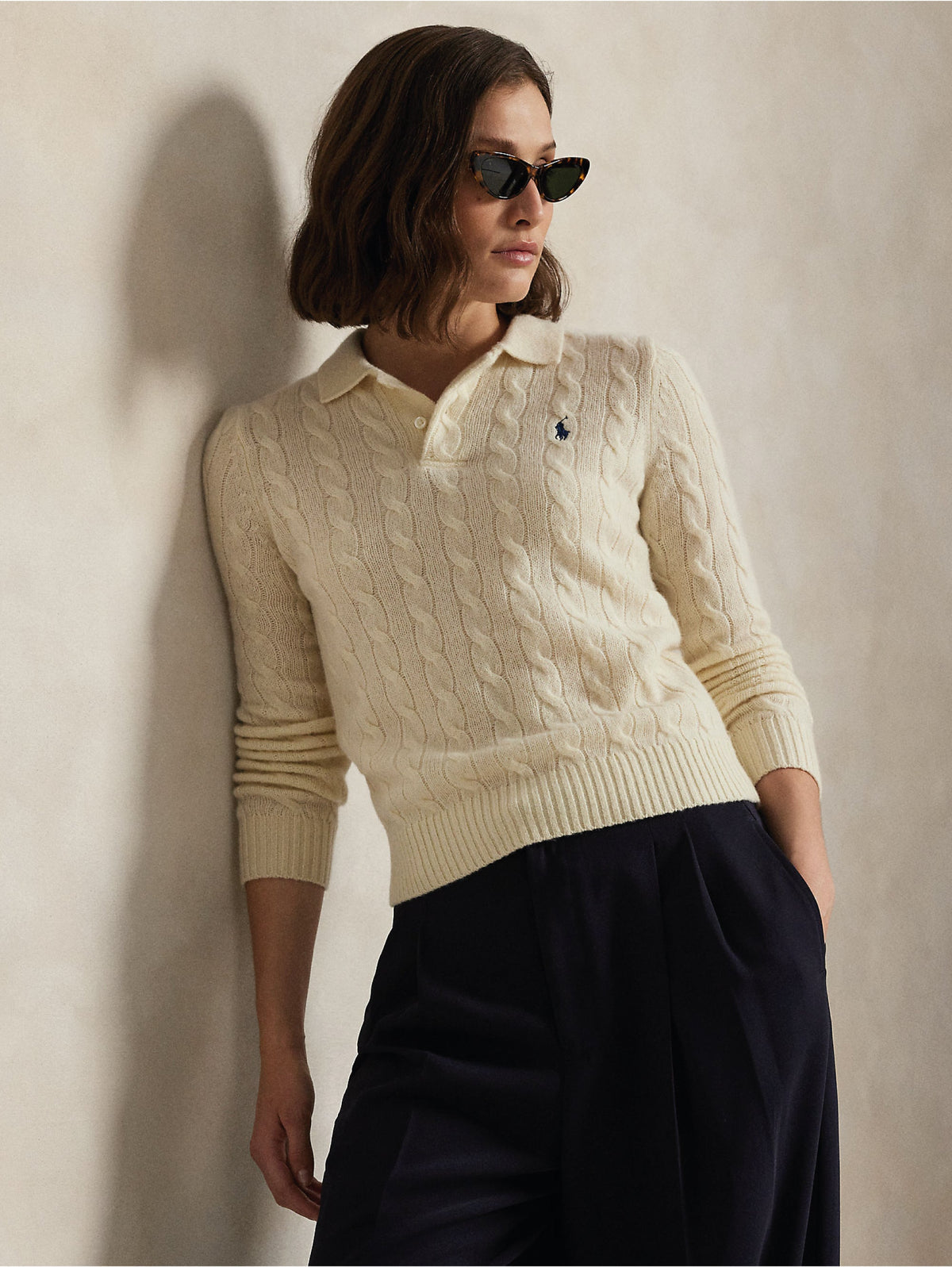 2026 New Arrival Maglia Polo a Trecce in Lana e Cashmere Crema
