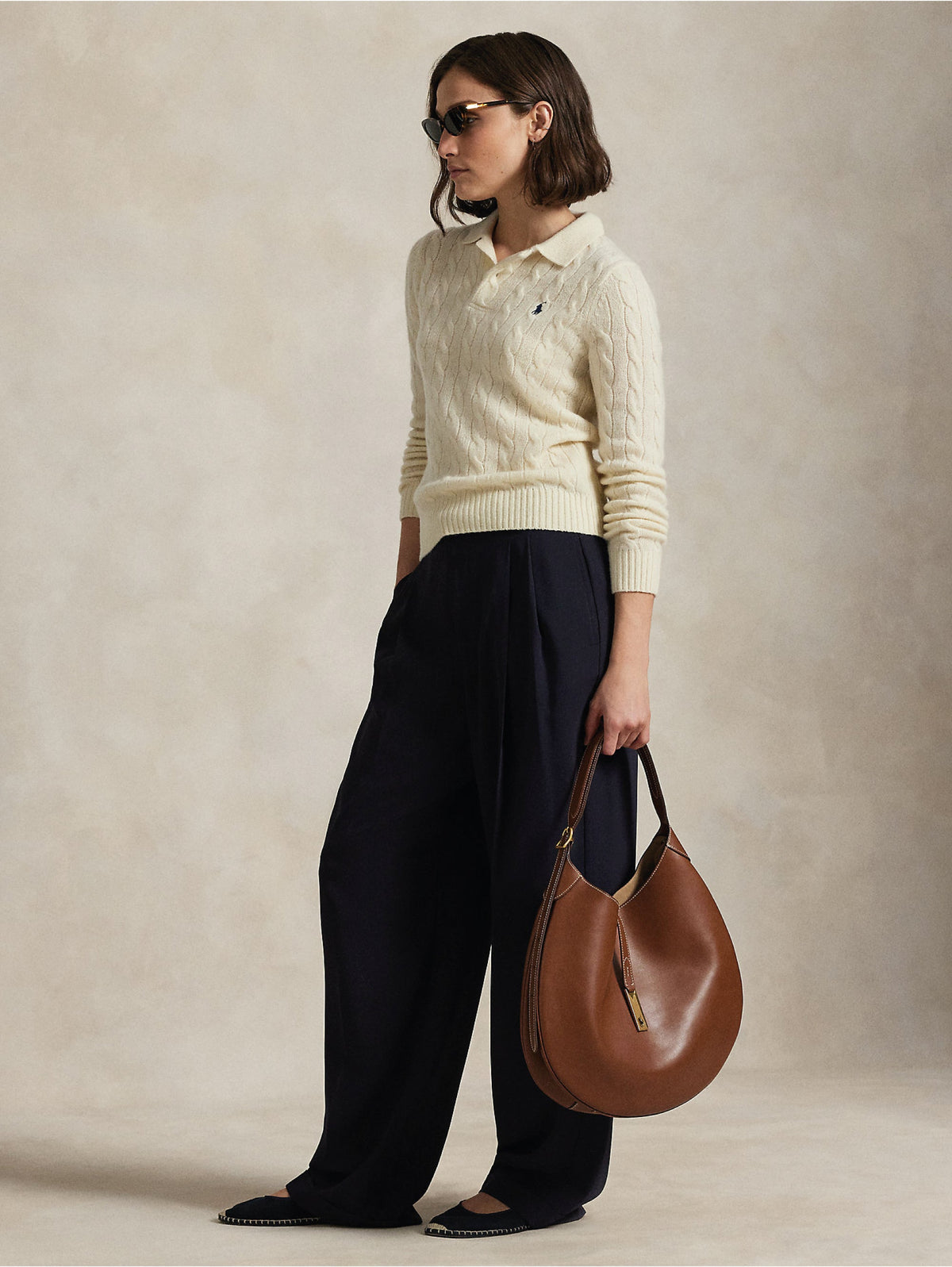2026 New Arrival Maglia Polo a Trecce in Lana e Cashmere Crema