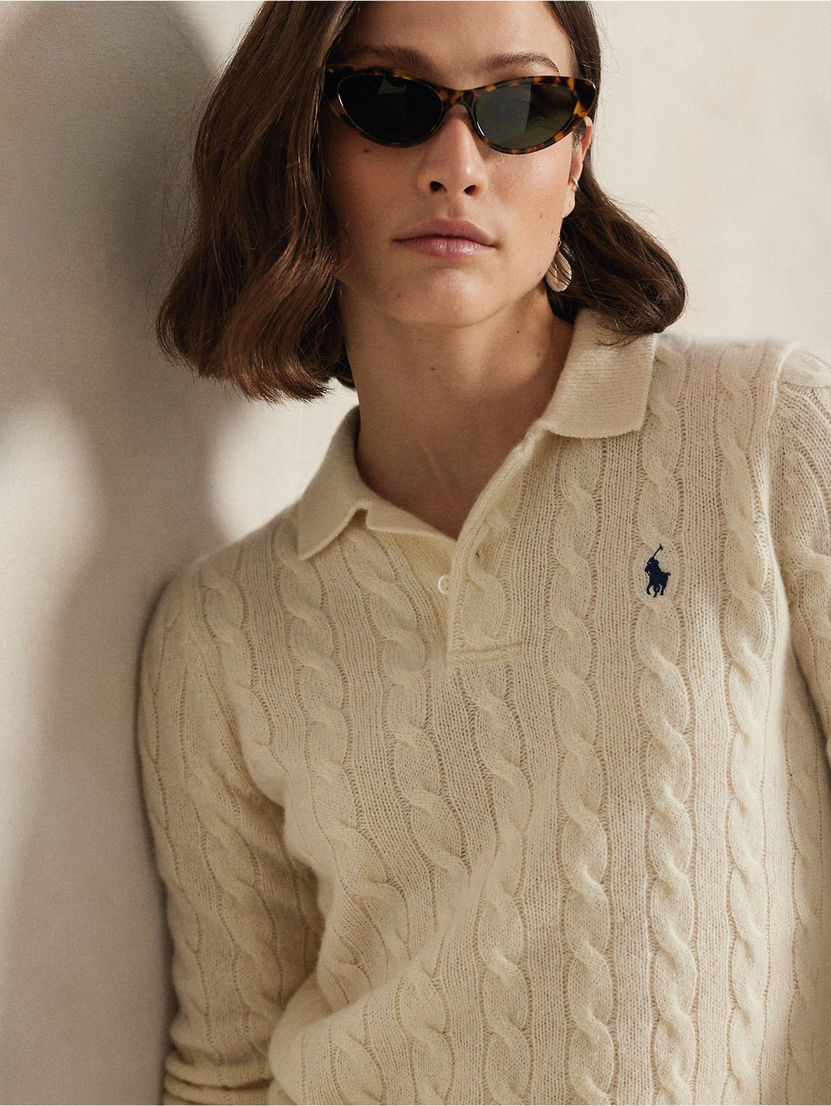 2026 New Arrival Maglia Polo a Trecce in Lana e Cashmere Crema