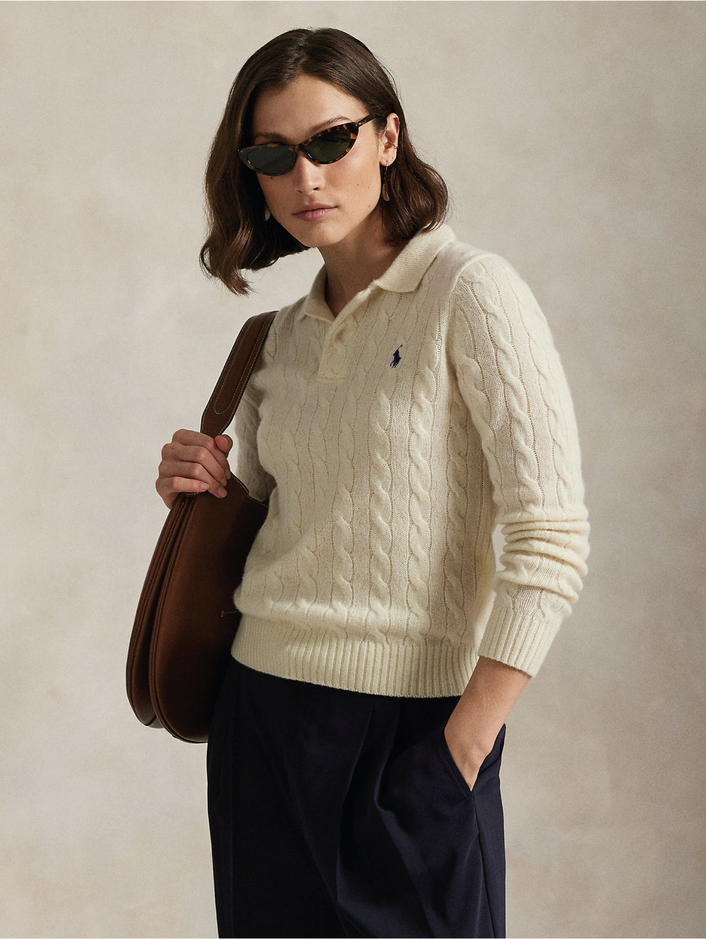 2026 New Arrival Maglia Polo a Trecce in Lana e Cashmere Crema