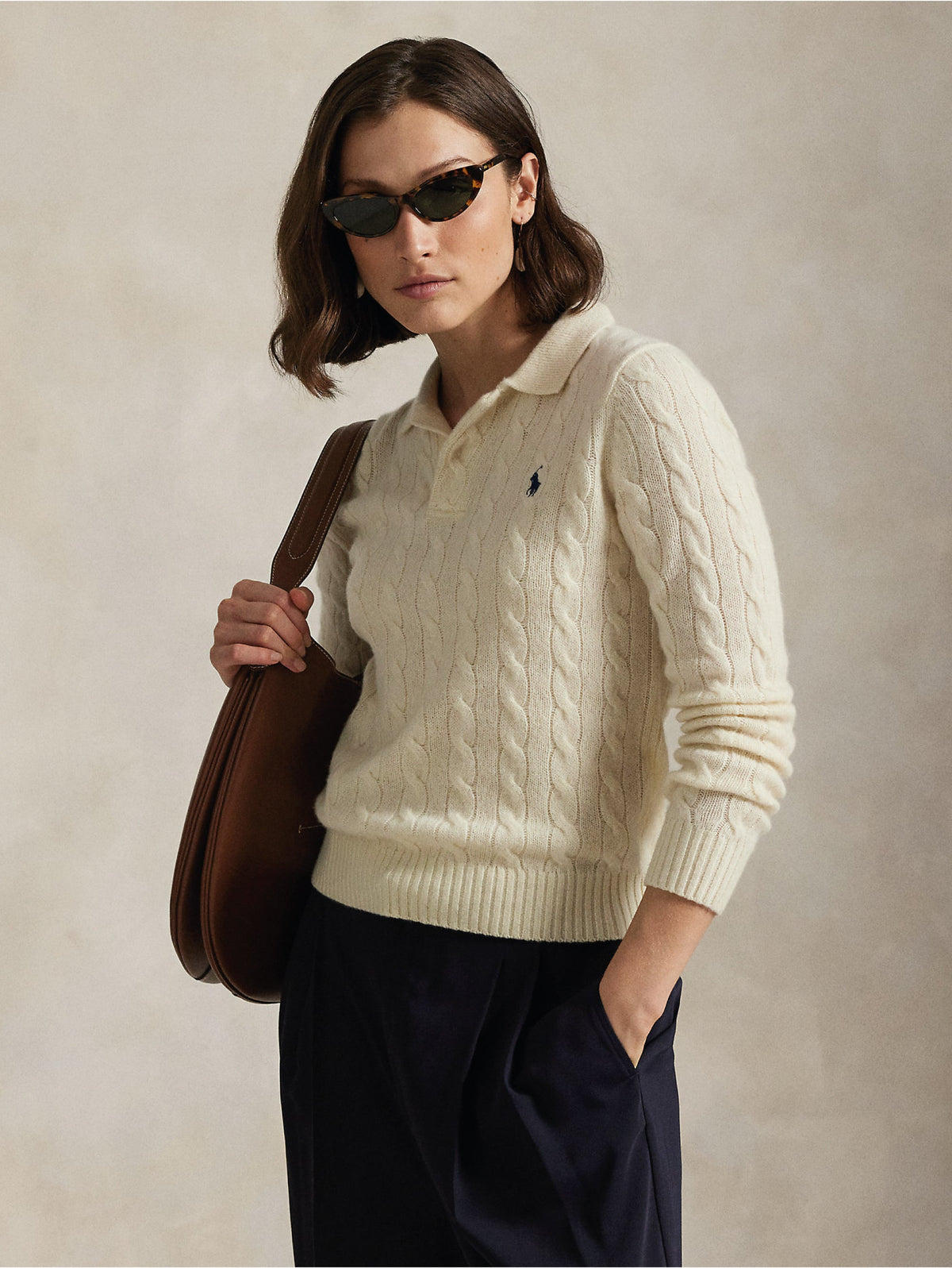 2026 New Arrival Maglia Polo a Trecce in Lana e Cashmere Crema