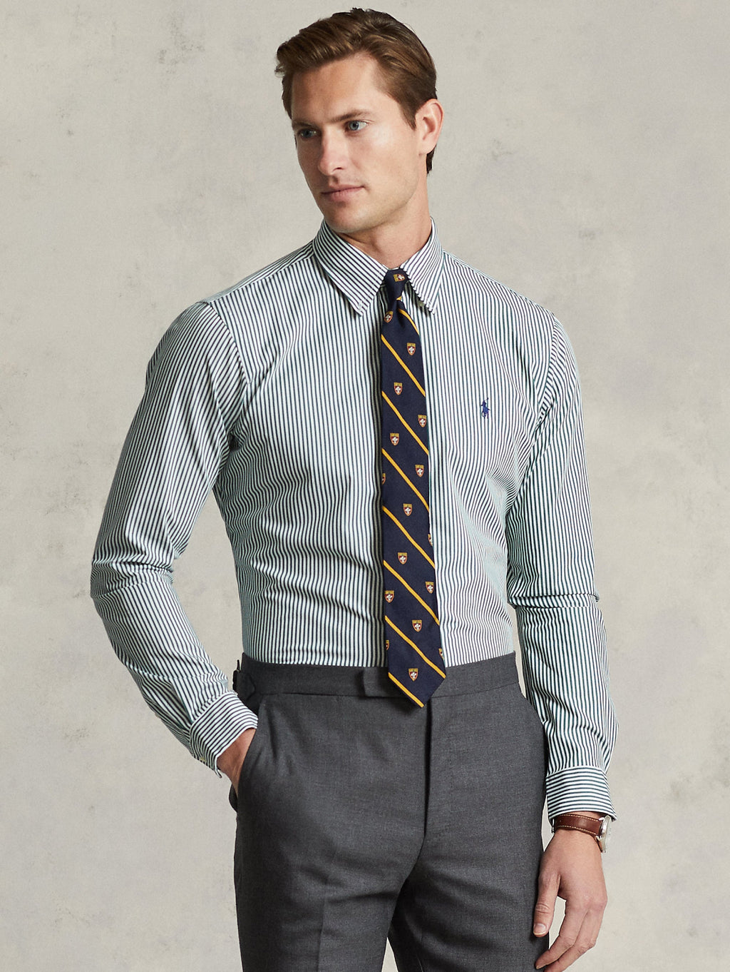 2026 New Arrival Camicia Sportiva Elasticizzata a Righe Verde/Bianco