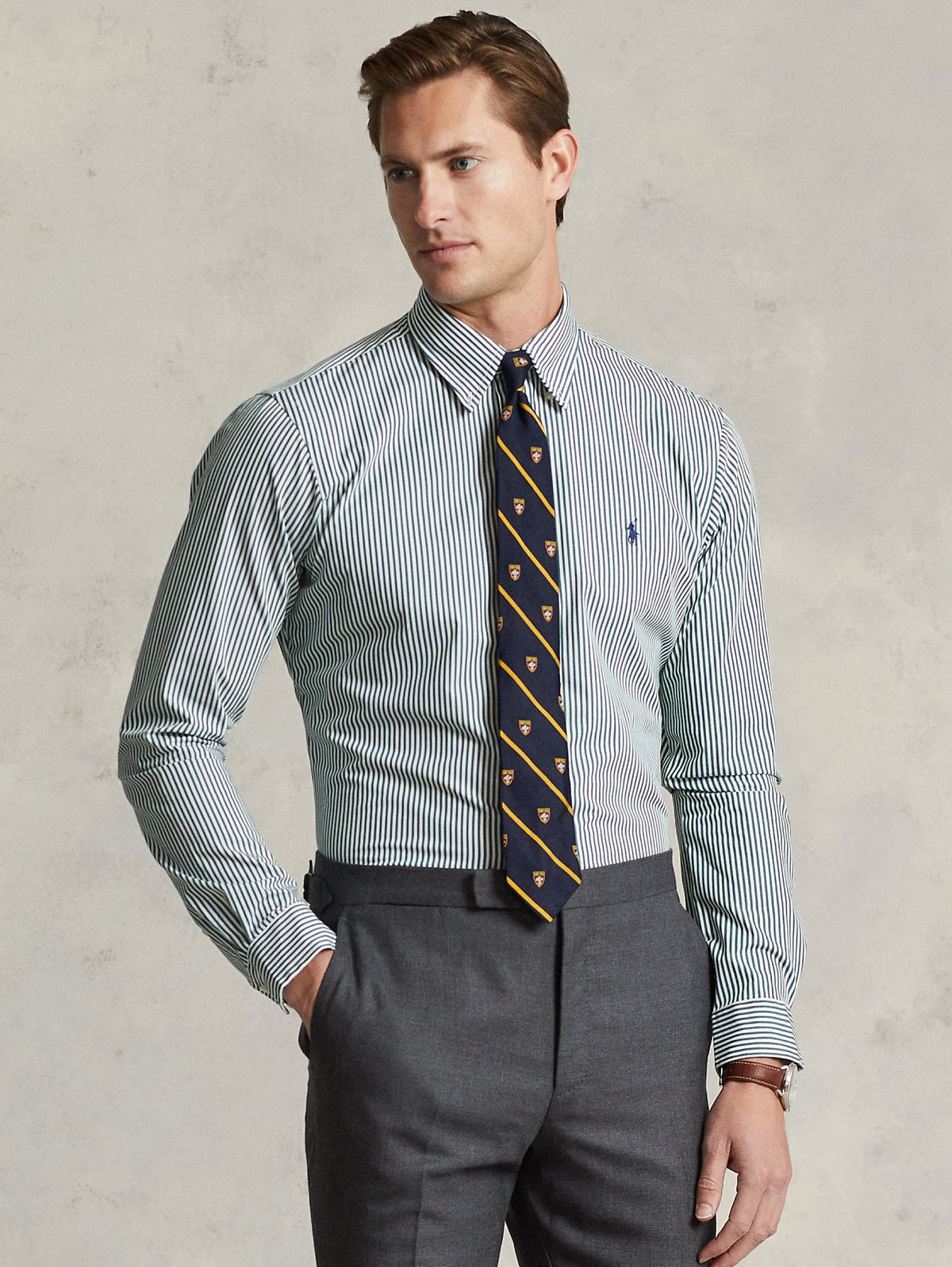 2026 New Arrival Camicia Sportiva Elasticizzata a Righe Verde/Bianco