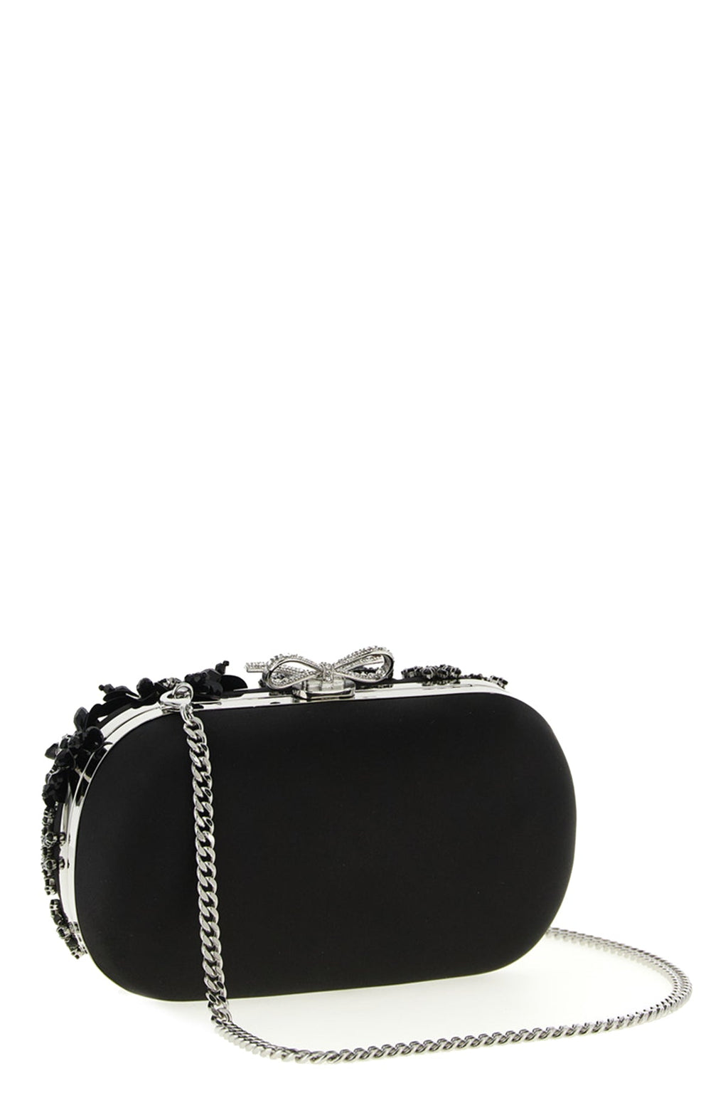 2026 New Arrival black satin floral crystal satin clutch