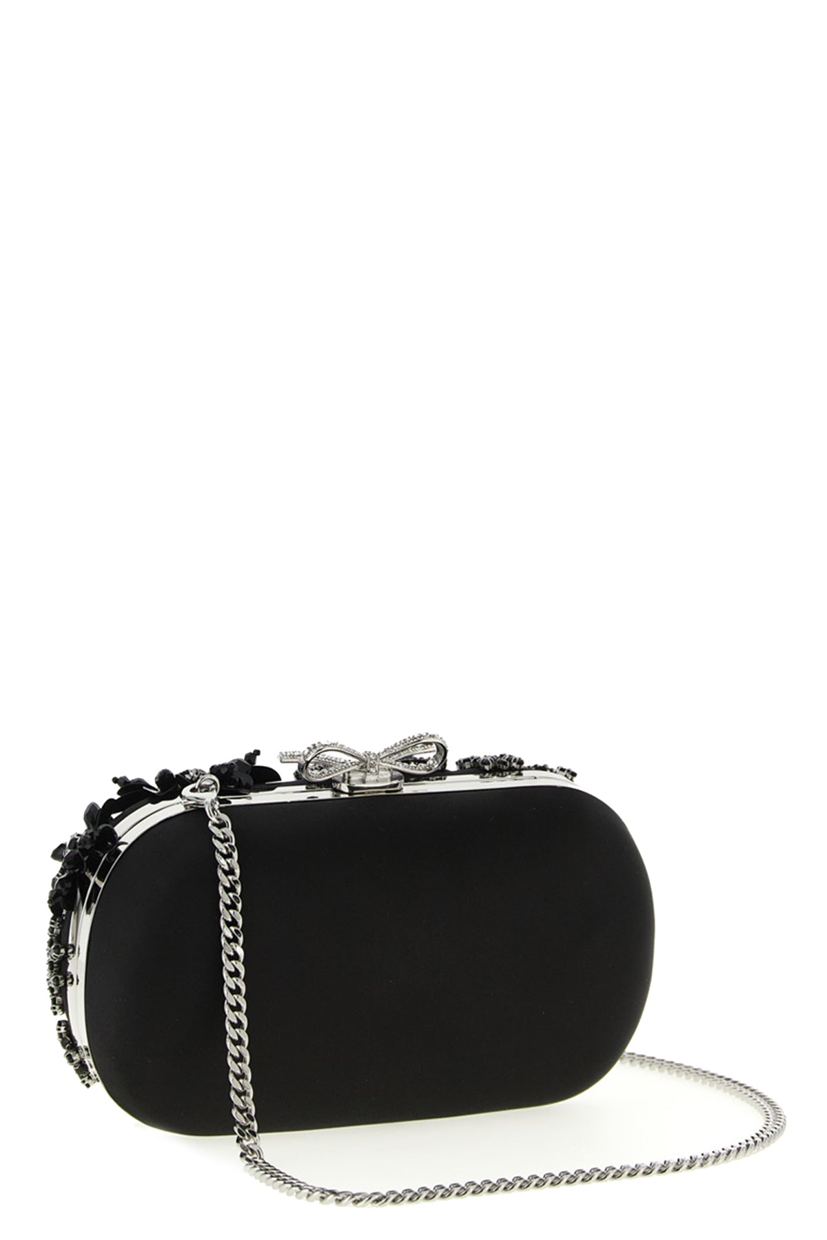 2026 New Arrival black satin floral crystal satin clutch