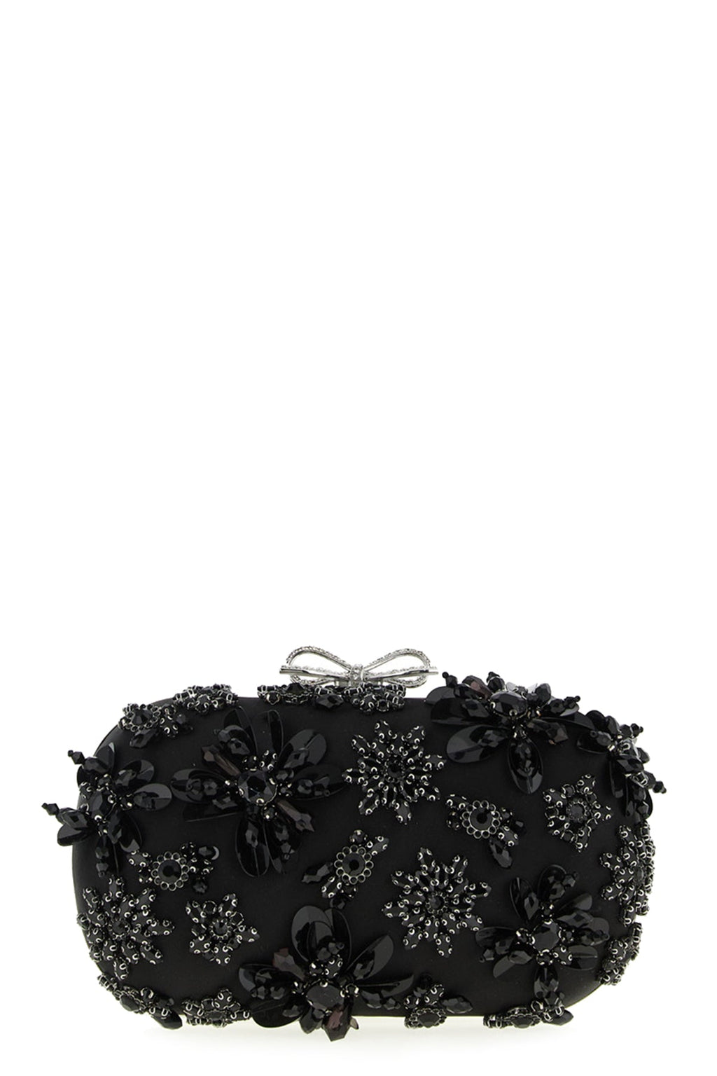 2026 New Arrival black satin floral crystal satin clutch