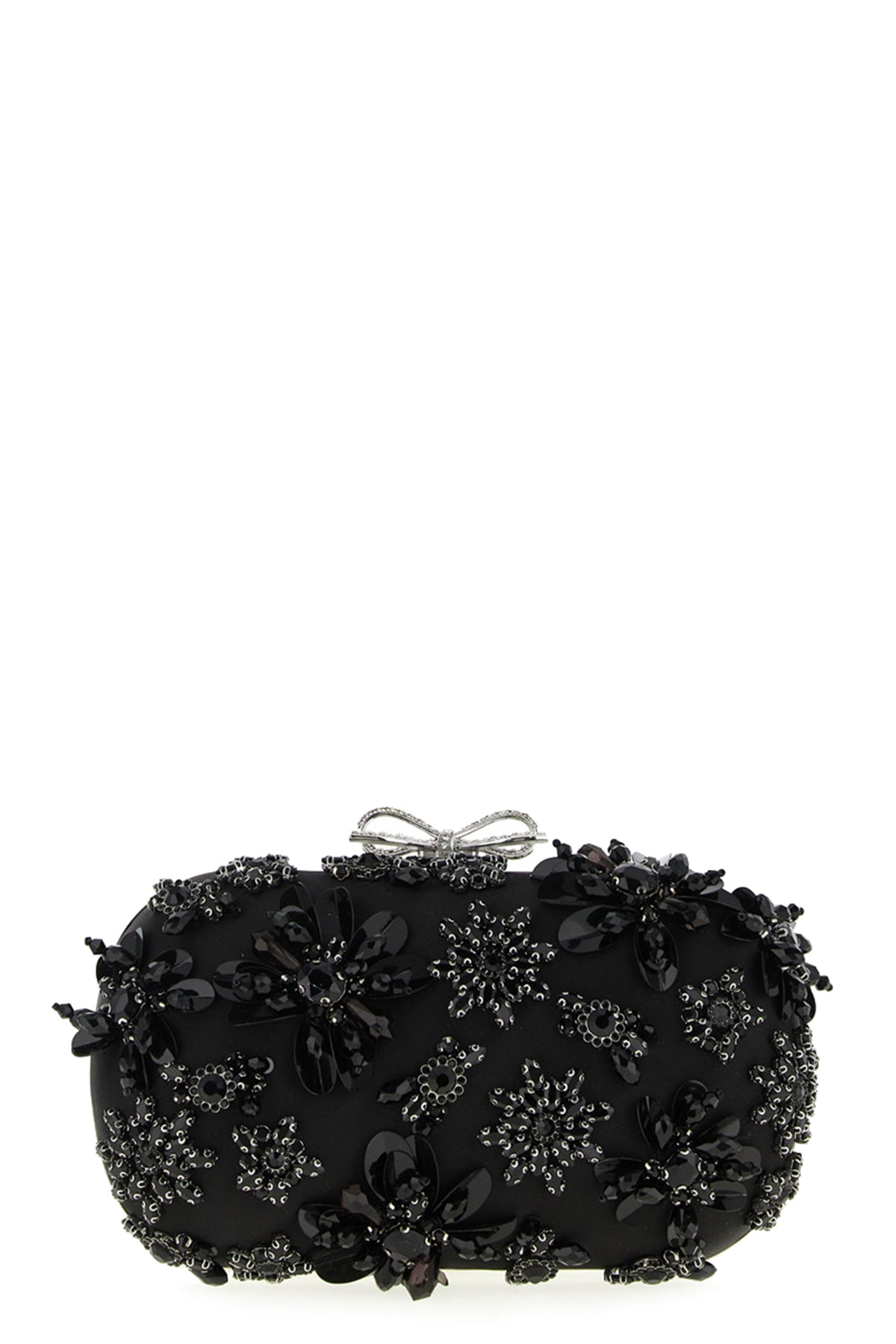 2026 New Arrival black satin floral crystal satin clutch