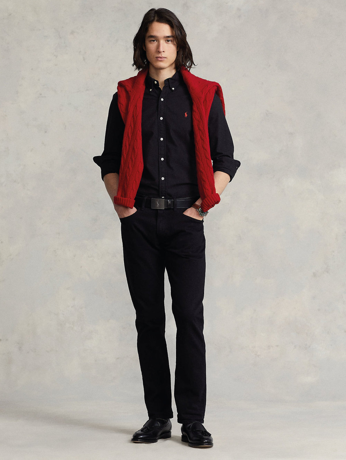 2026 New Arrival Camicia Oxford Tinta in Capo Slim Fit Nero