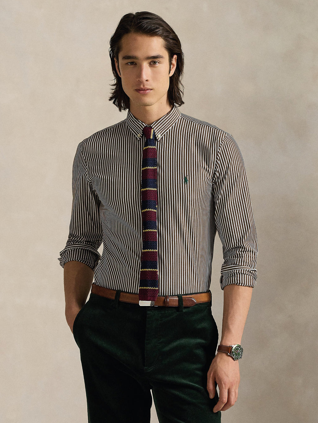 2026 New Arrival Camicia in Popeline Stretch a Righe Marrone/Bianco