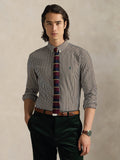 2026 New Arrival Camicia in Popeline Stretch a Righe Marrone/Bianco