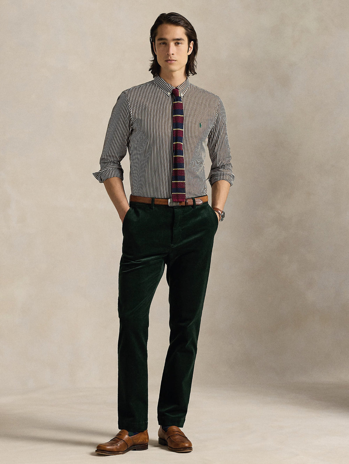 2026 New Arrival Camicia in Popeline Stretch a Righe Marrone/Bianco