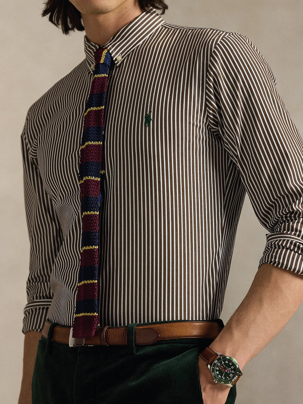 2026 New Arrival Camicia in Popeline Stretch a Righe Marrone/Bianco
