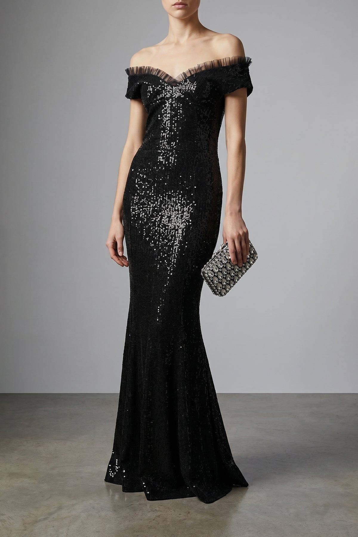 2026 New Arrival black satin crystal satin clutch