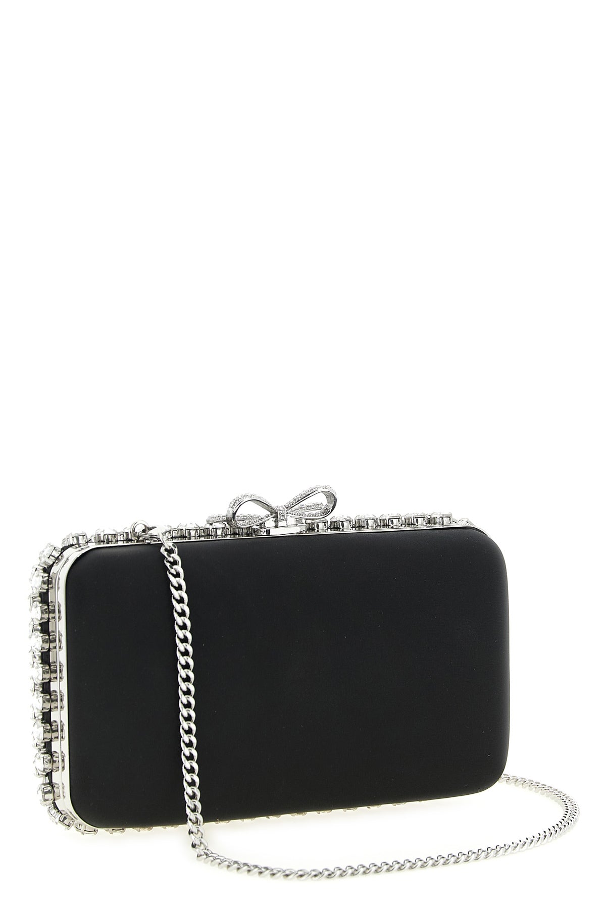 2026 New Arrival black satin crystal satin clutch