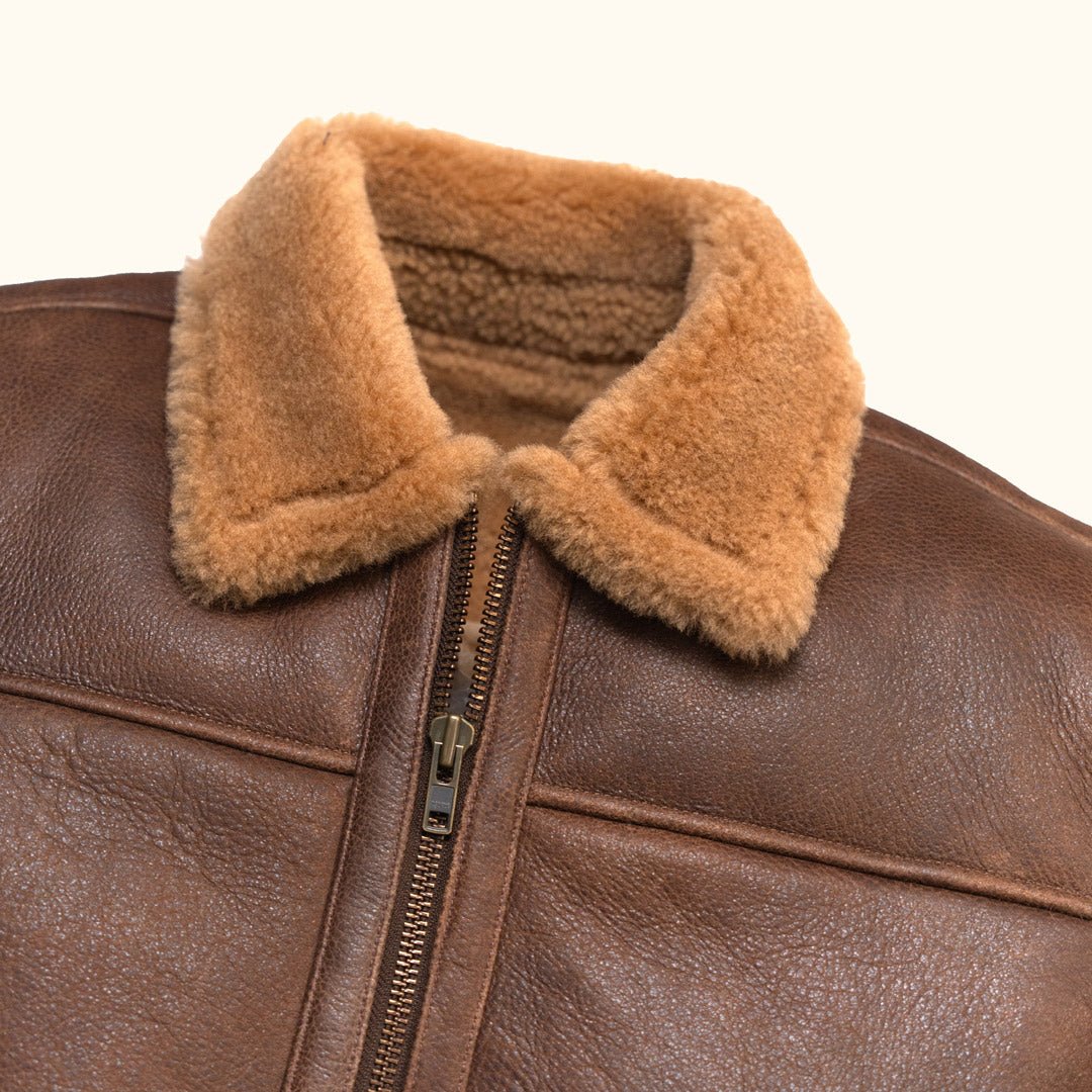 2026 New Arrival Shearling Leather Bomber Jacket | Grizzly Brown