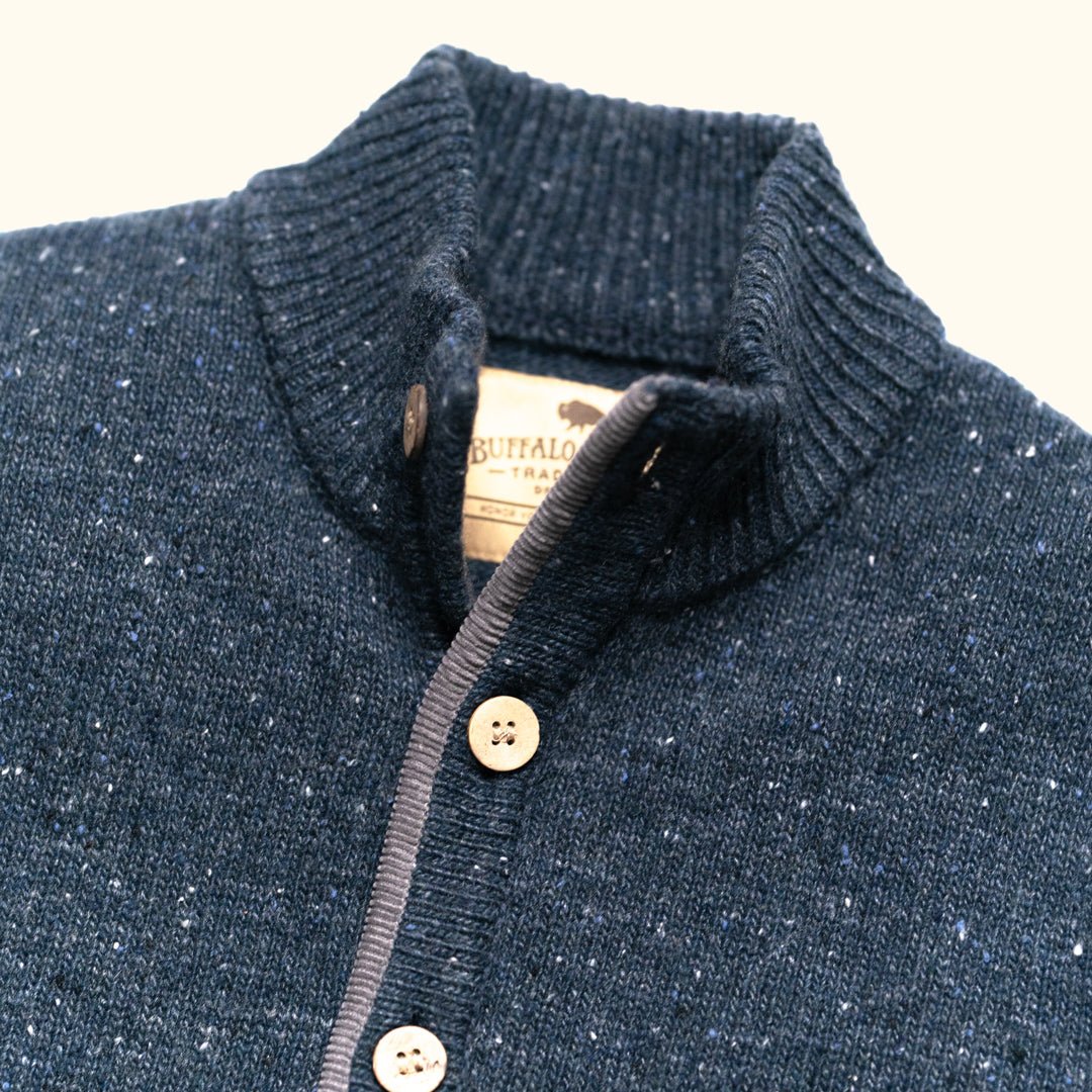 2026 New Arrival Quarter Button Wool Sweater | Navy Fleck
