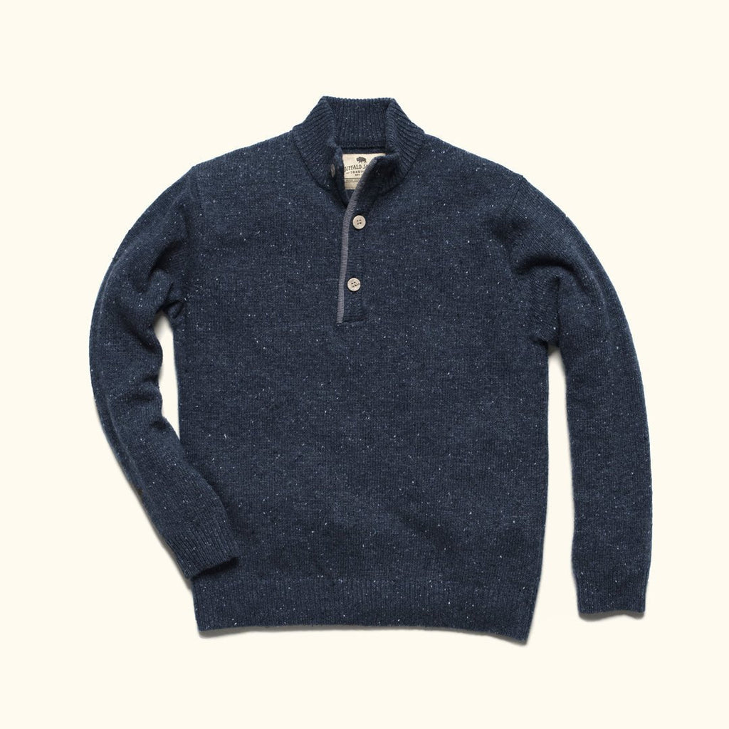 2026 New Arrival Quarter Button Wool Sweater | Navy Fleck