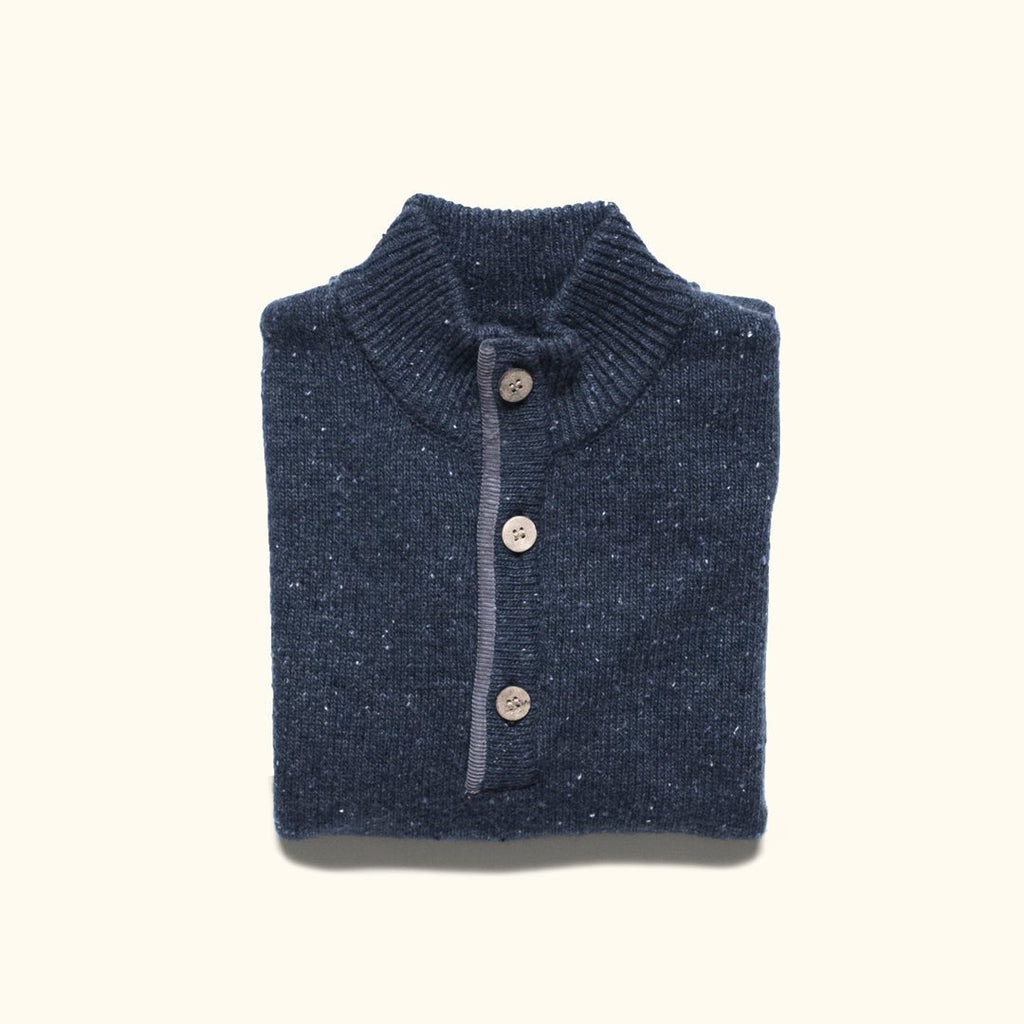 2026 New Arrival Quarter Button Wool Sweater | Navy Fleck