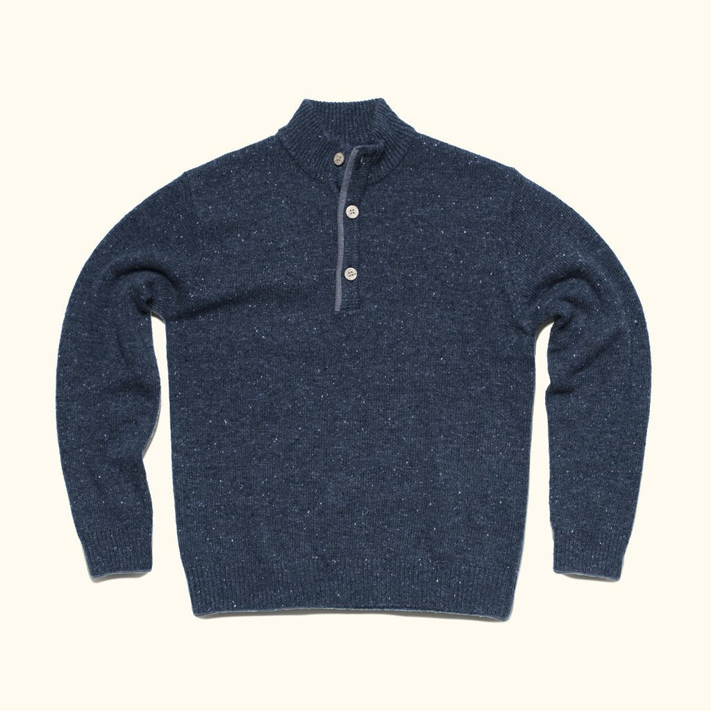 2026 New Arrival Quarter Button Wool Sweater | Navy Fleck