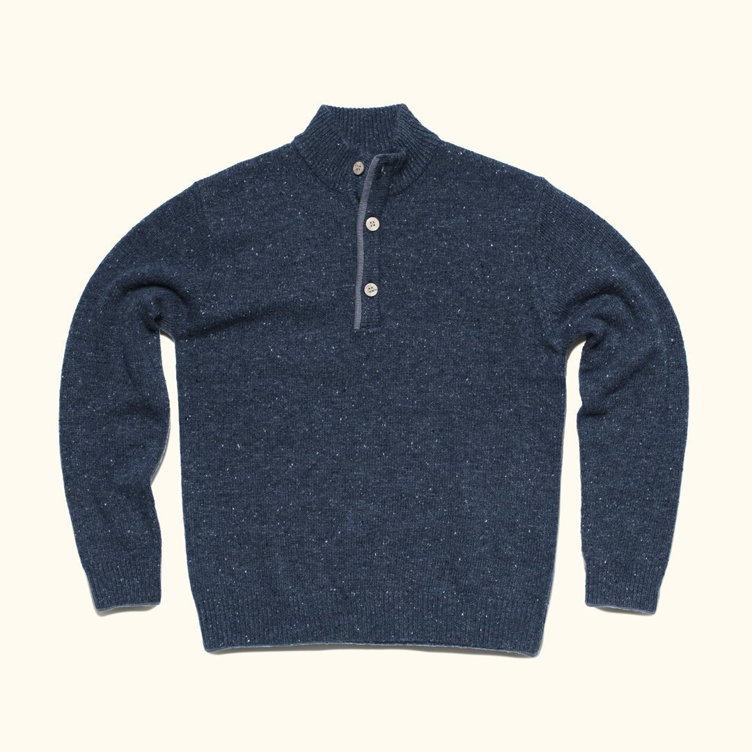 2026 New Arrival Quarter Button Wool Sweater | Navy Fleck
