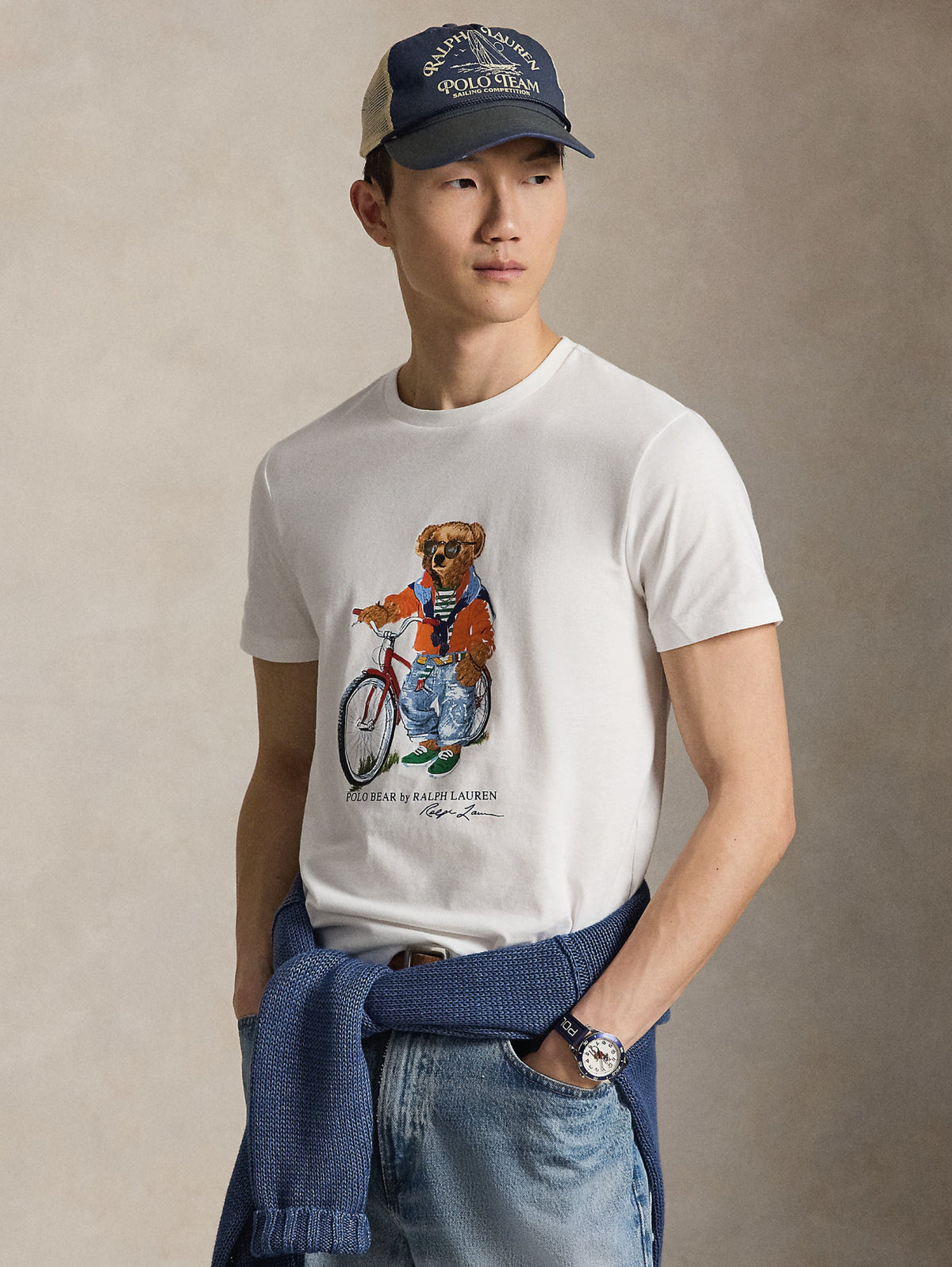 2026 New Arrival T-shirt Custom Slim con Polo Bear in Bici Bianco