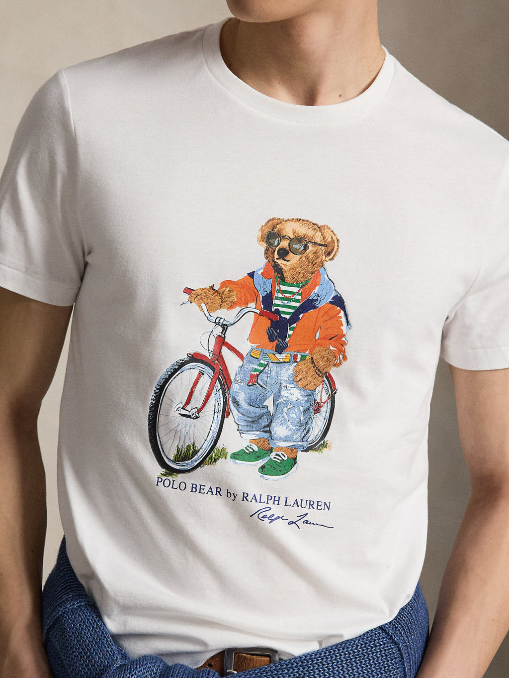 2026 New Arrival T-shirt Custom Slim con Polo Bear in Bici Bianco
