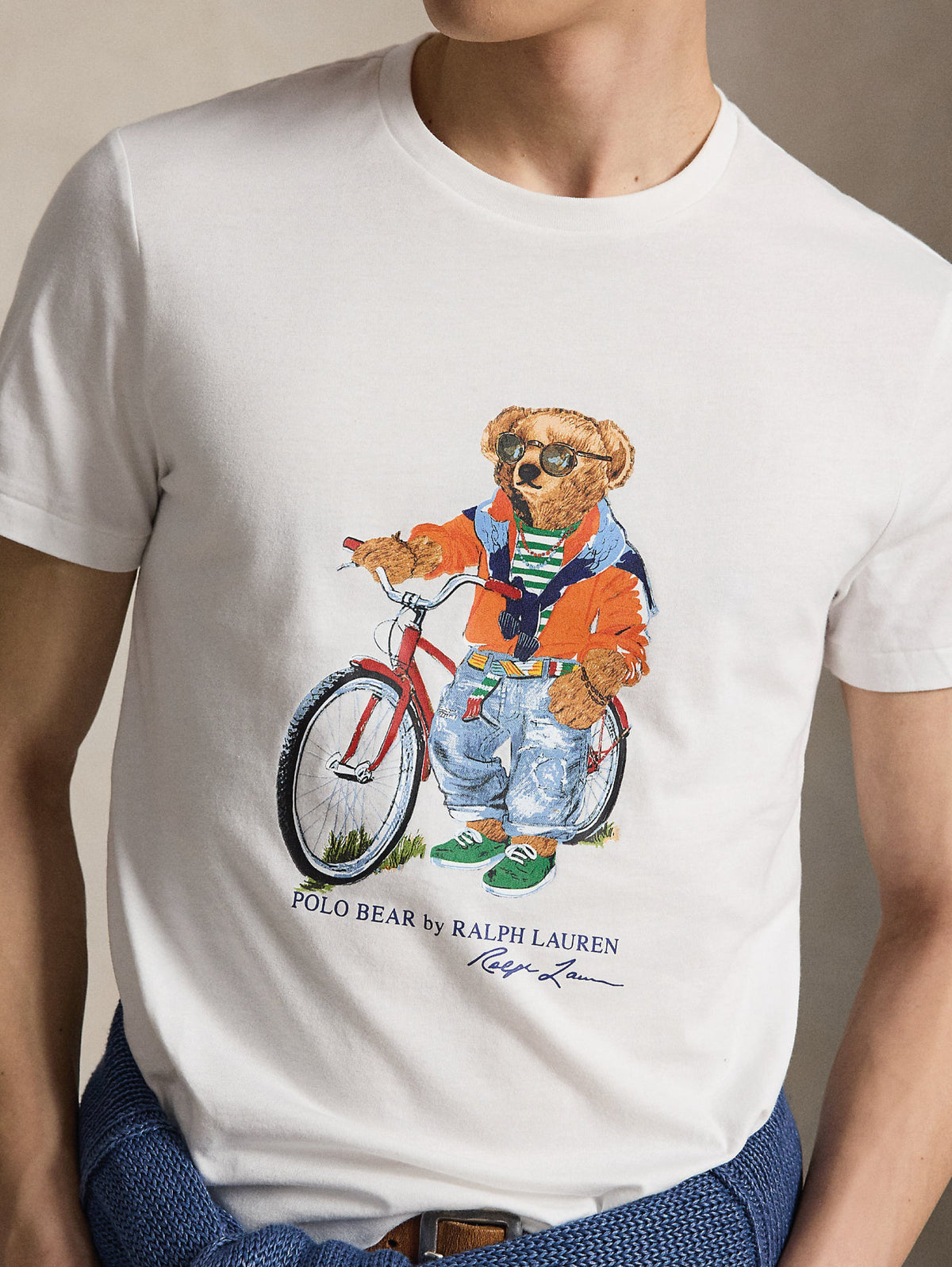 2026 New Arrival T-shirt Custom Slim con Polo Bear in Bici Bianco