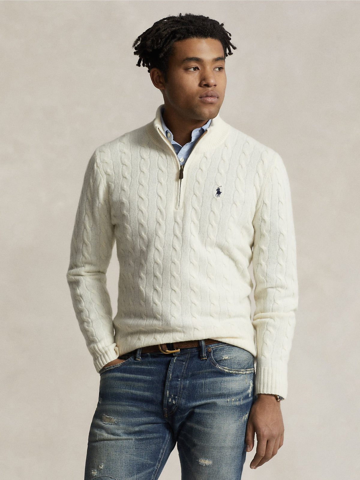 2026 New Arrival Maglia Mezza Zip a Trecce Crema
