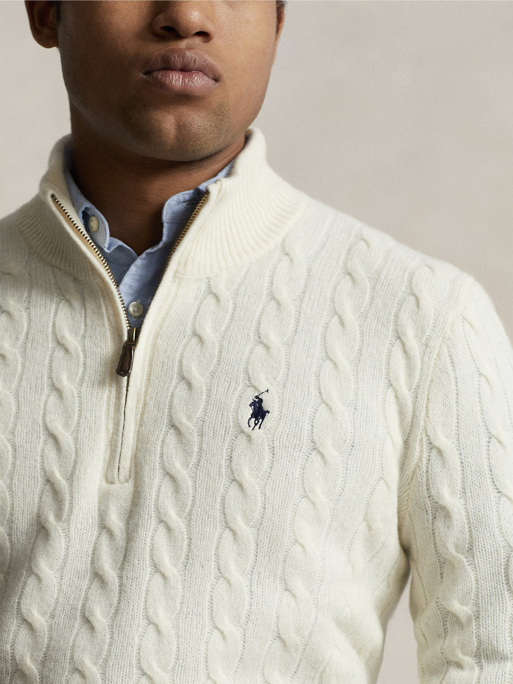 2026 New Arrival Maglia Mezza Zip a Trecce Crema