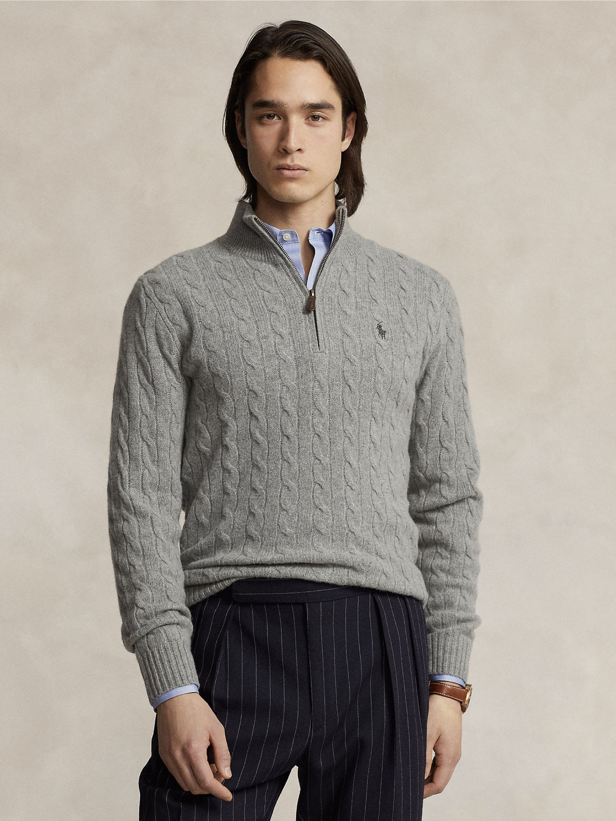 2026 New Arrival Maglia Mezza Zip a Trecce Grigio