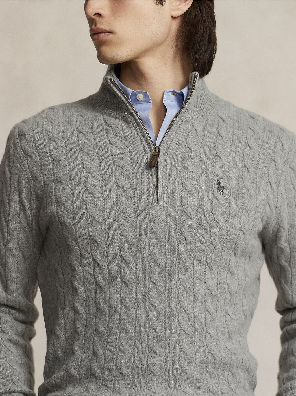 2026 New Arrival Maglia Mezza Zip a Trecce Grigio