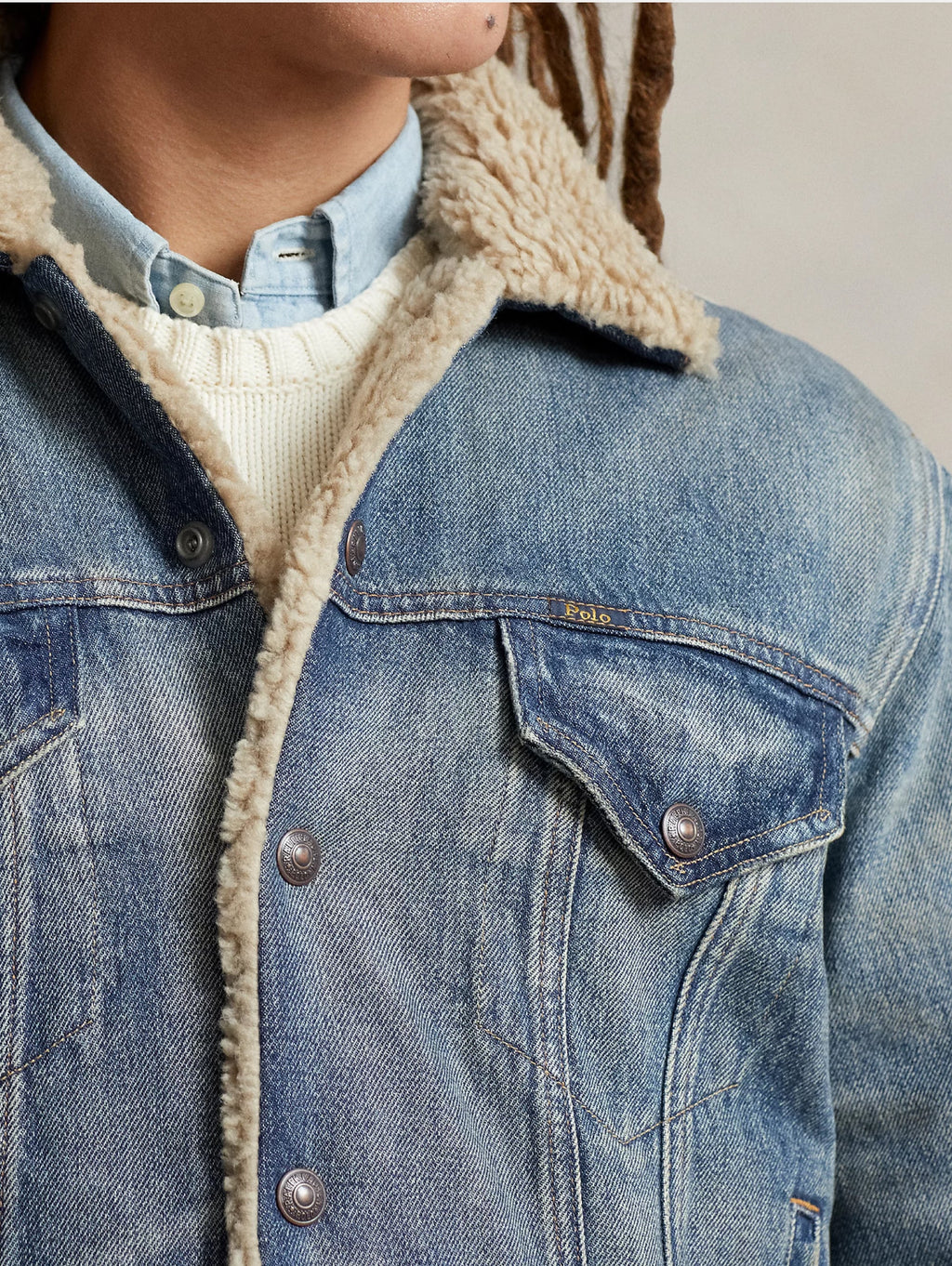 2026 New Arrival Giacca in Denim con Fodera in Pile Blu