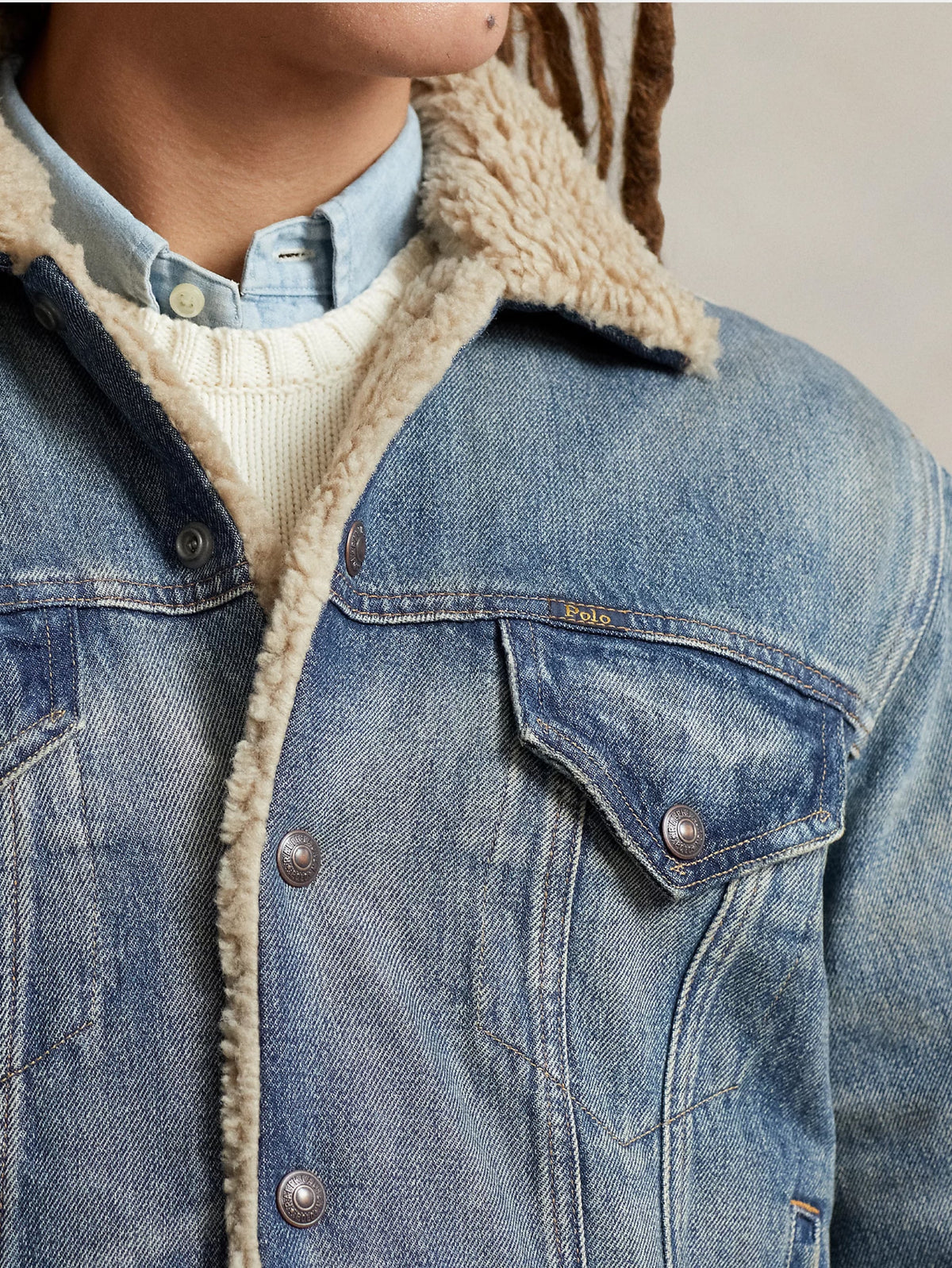 2026 New Arrival Giacca in Denim con Fodera in Pile Blu