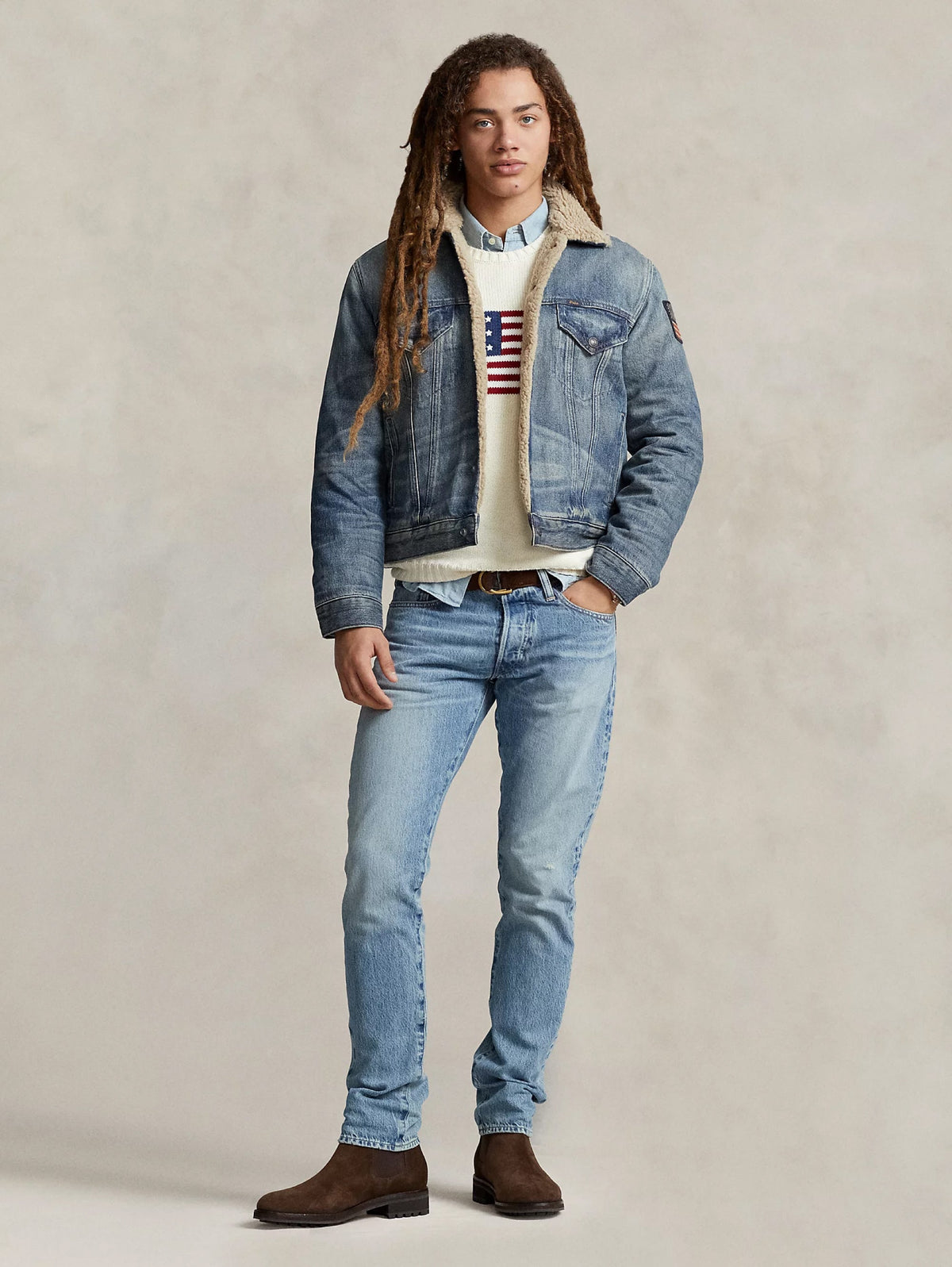 2026 New Arrival Giacca in Denim con Fodera in Pile Blu