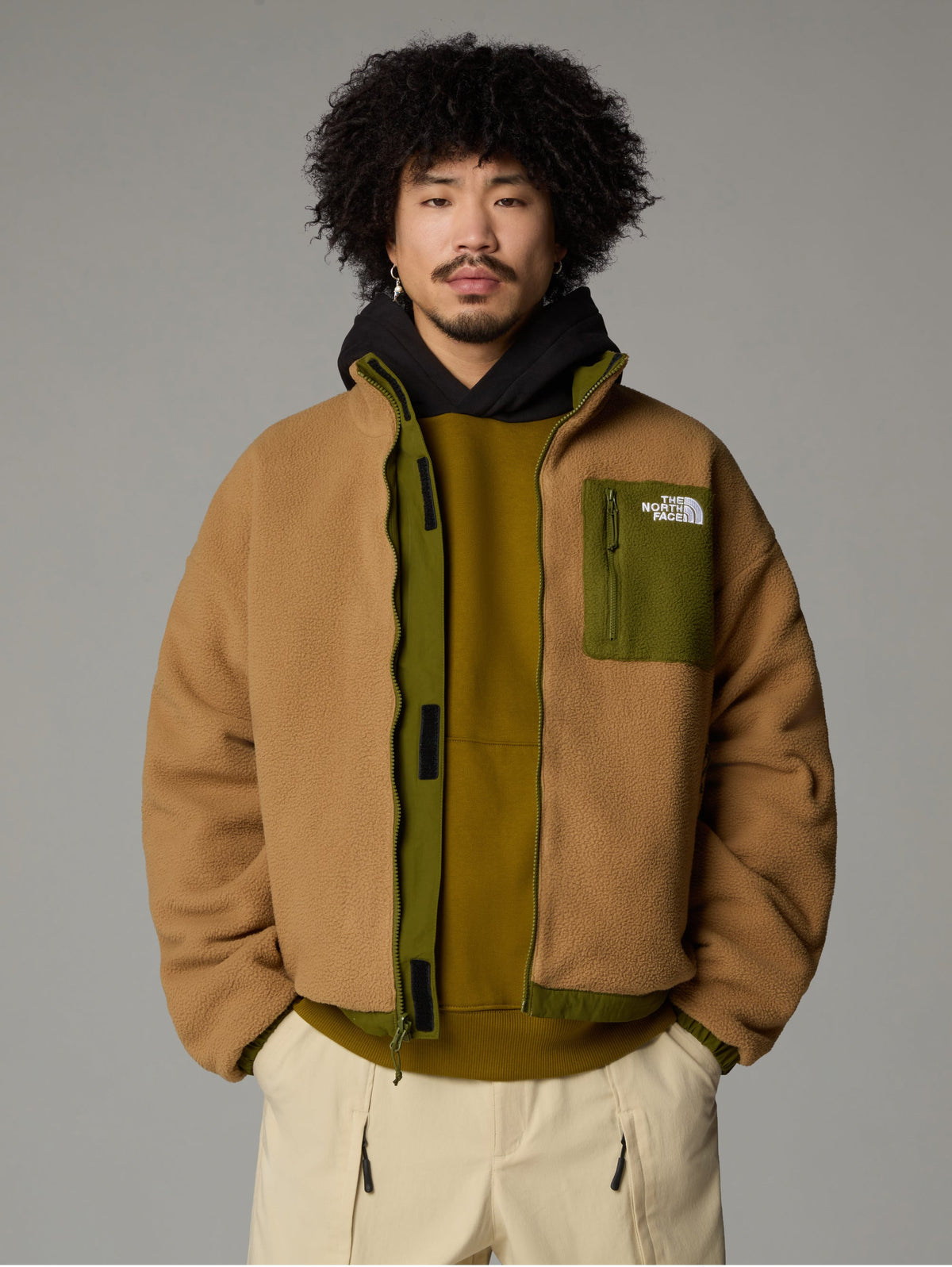 2026 New Arrival Giacca da Uomo in Pile Reversibile Yumiori Beige/Verde