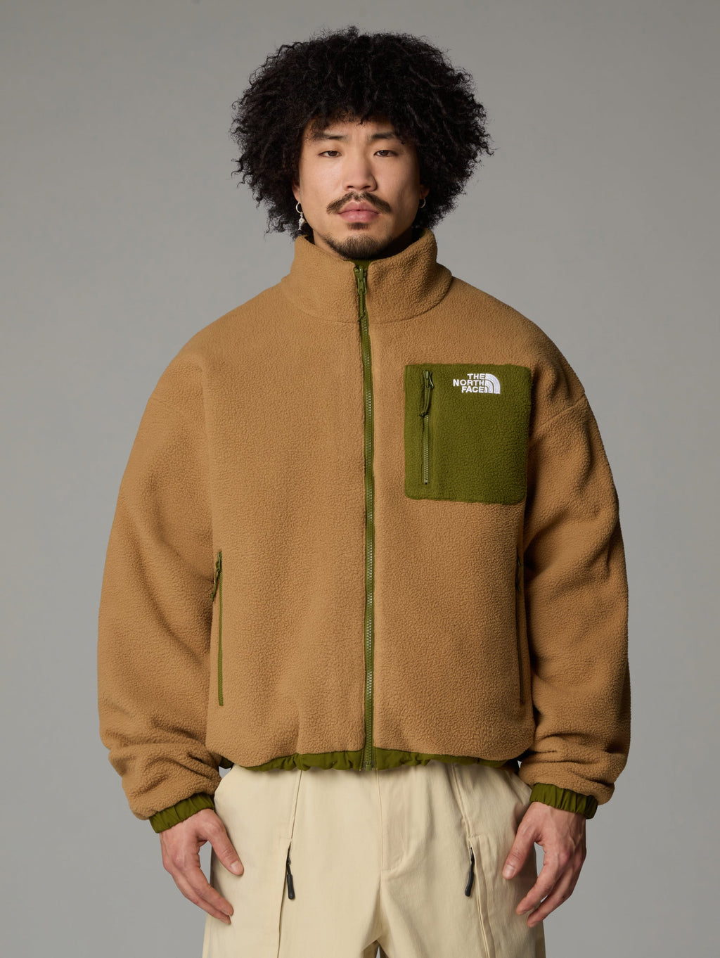 2026 New Arrival Giacca da Uomo in Pile Reversibile Yumiori Beige/Verde